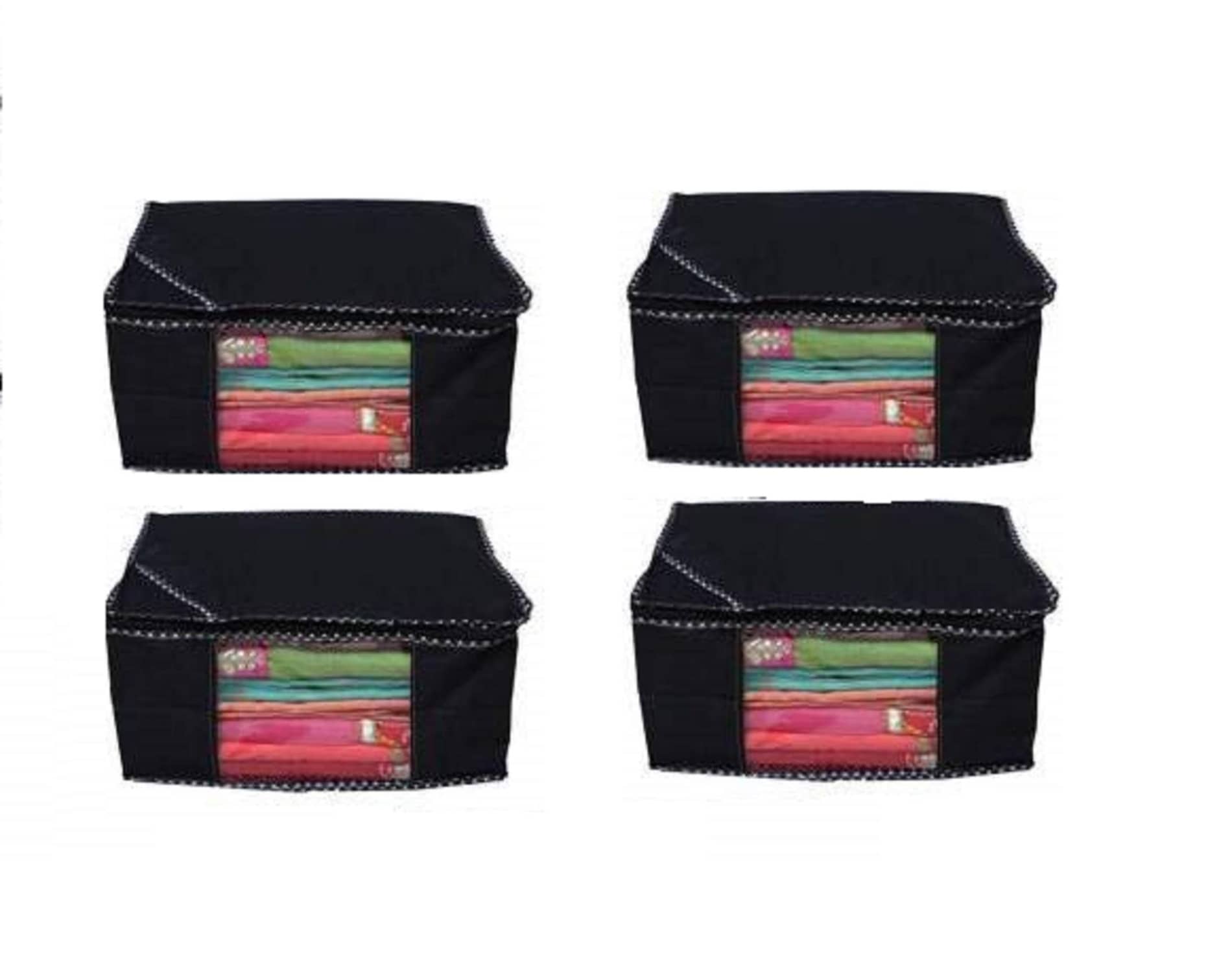 Non-Woven Saree Cover Cloth Storage & Organizer ( Pack of 4 ) Black Multi Saree Cover