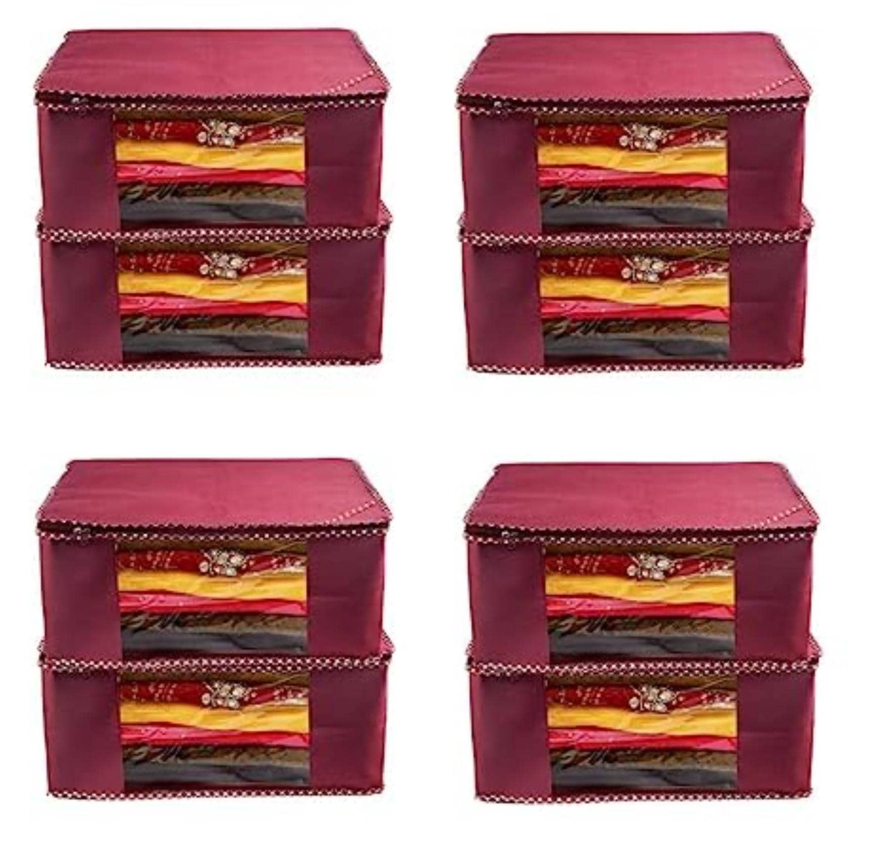 Non-Woven Saree Cover Cloth Storage & Organizer ( Pack of 8 ) Maroon Multi Saree Cover