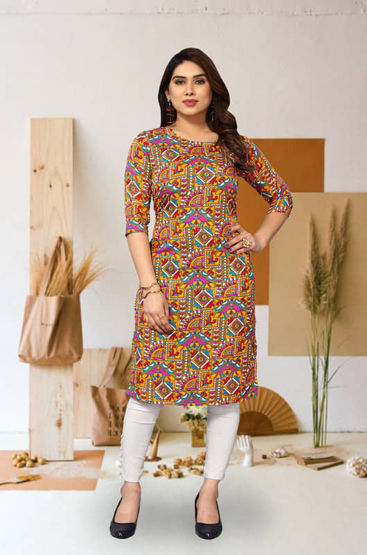 KETAKI FASHION Pack of 1 Crepe Printed Straight Women's Kurti - ( Multicolor ) - Kurtis, Tunics | Buy online on ZillyBuy