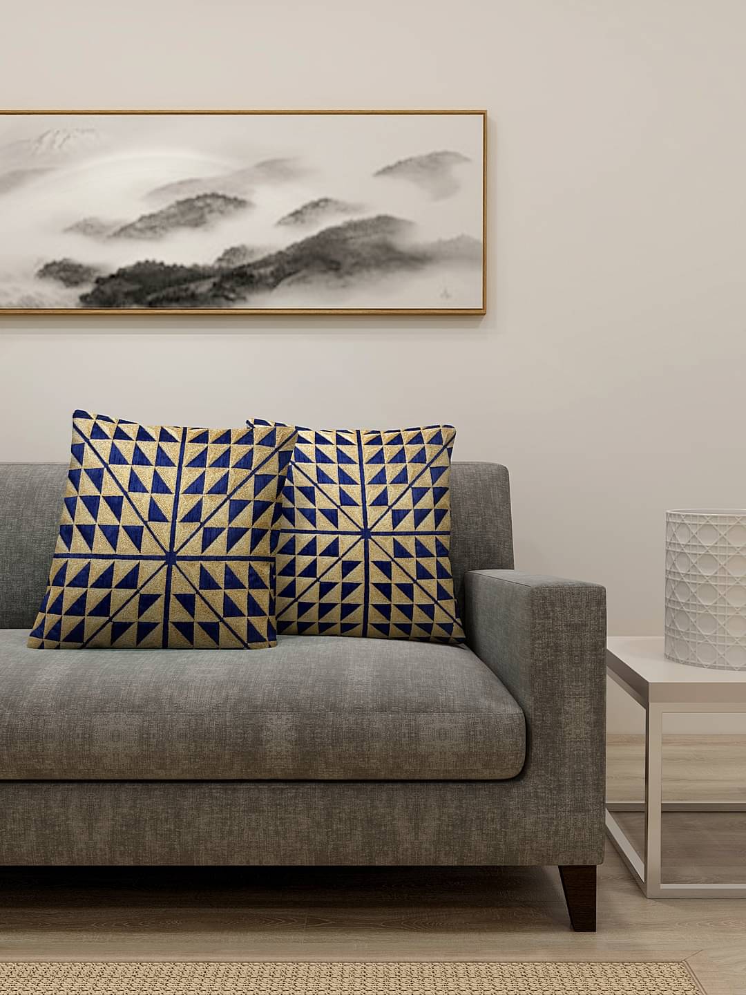 Klotthe Set of 2 Cotton Embroidered Square Cushion Cover (40X40)cm - Navy Blue Klotthe Set of 2 Cotton Embroidered Square Cushion Cover (40X40)cm - Navy Blue