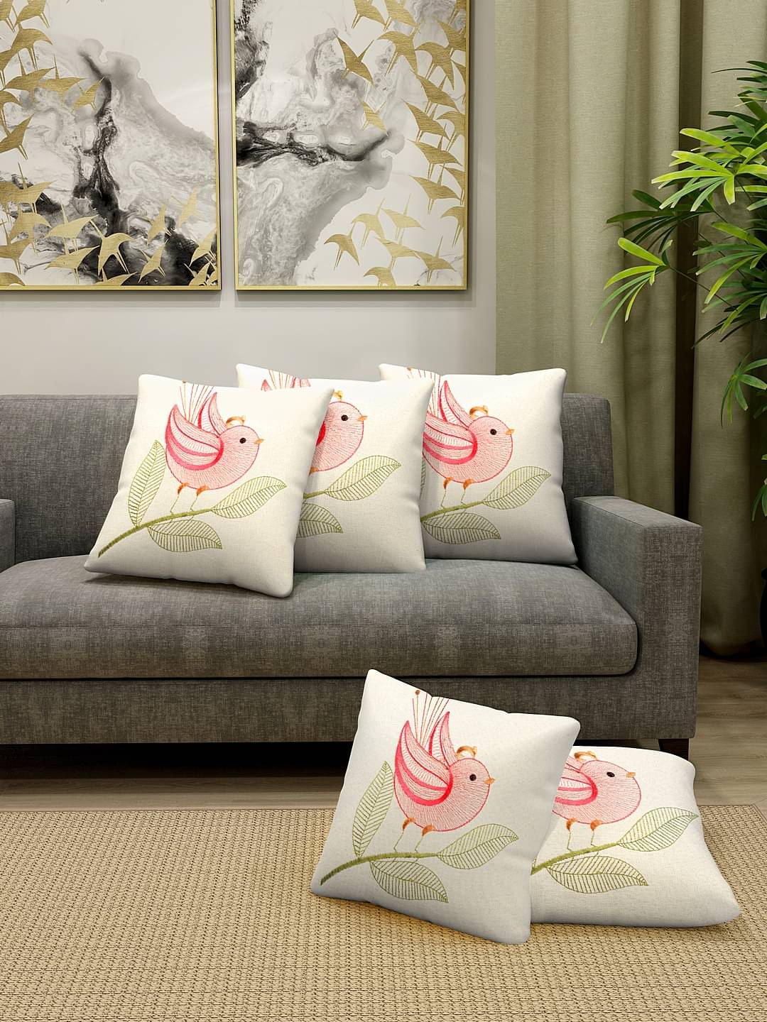 Klotthe Set of 5 Cotton Abstract Square Cushion Cover (30X30)cm - Off White     			Klotthe Set of 5 Cotton Abstract Square Cushion Cover (30X30)cm - Off White