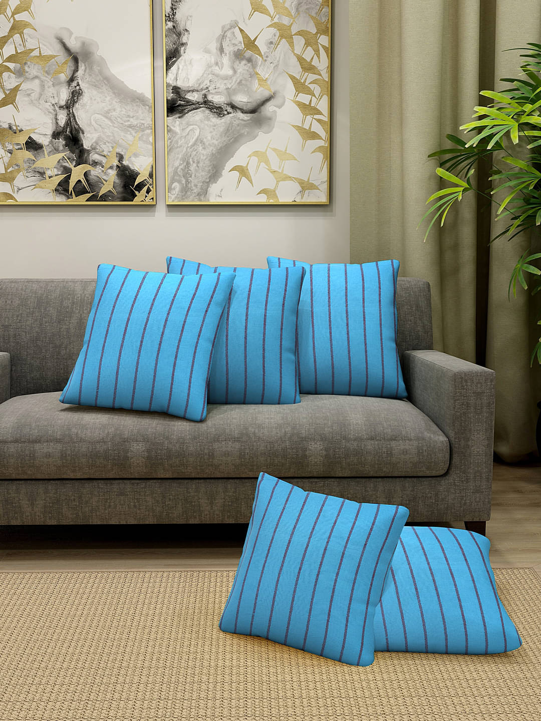     			Klotthe Set of 5 Cotton Abstract Square Cushion Cover (30X30)cm - Blue