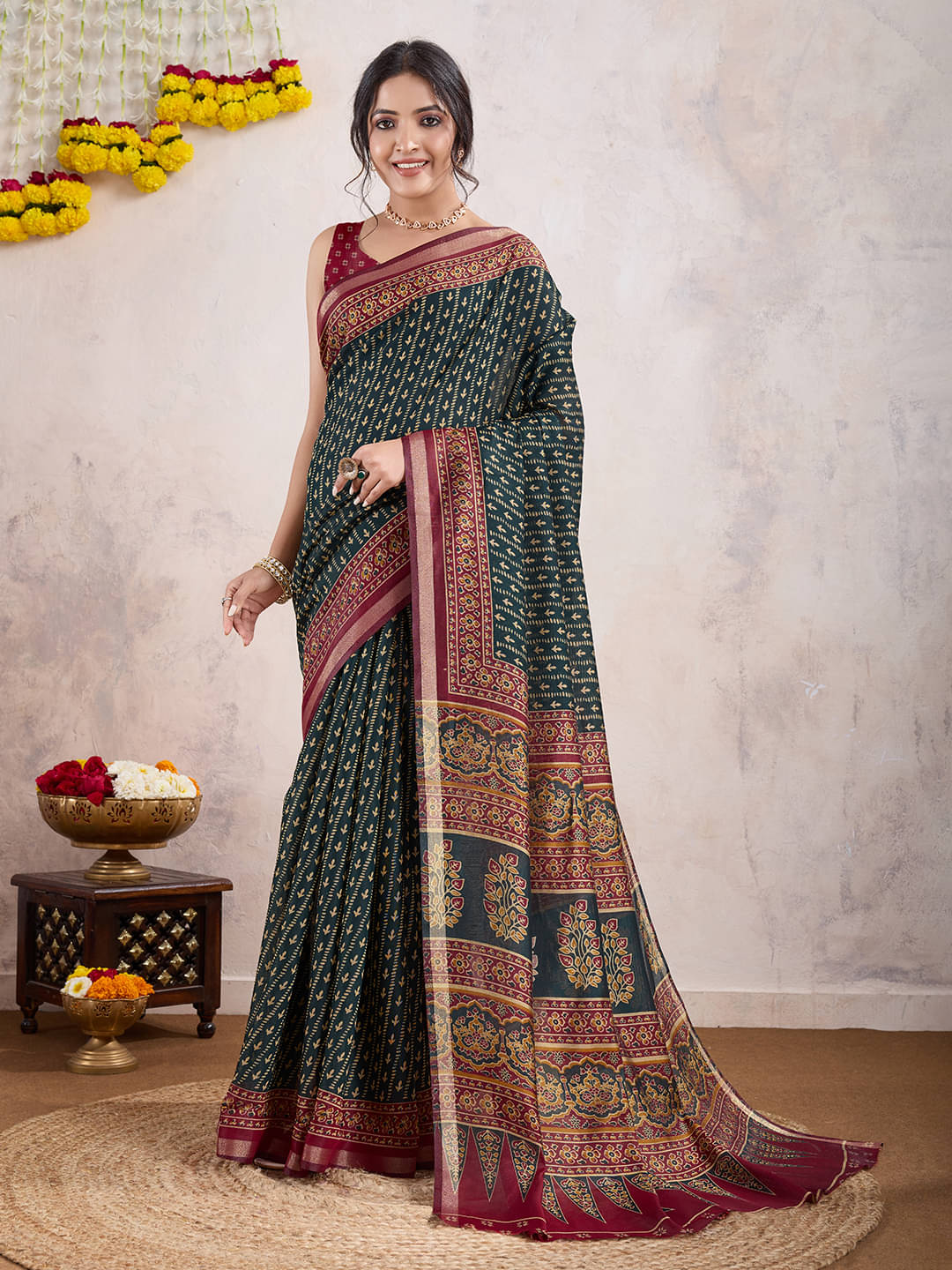     			RekhaManiyar Viscose Printed Saree With Unstitched Blouse Piece ( Mint Green )