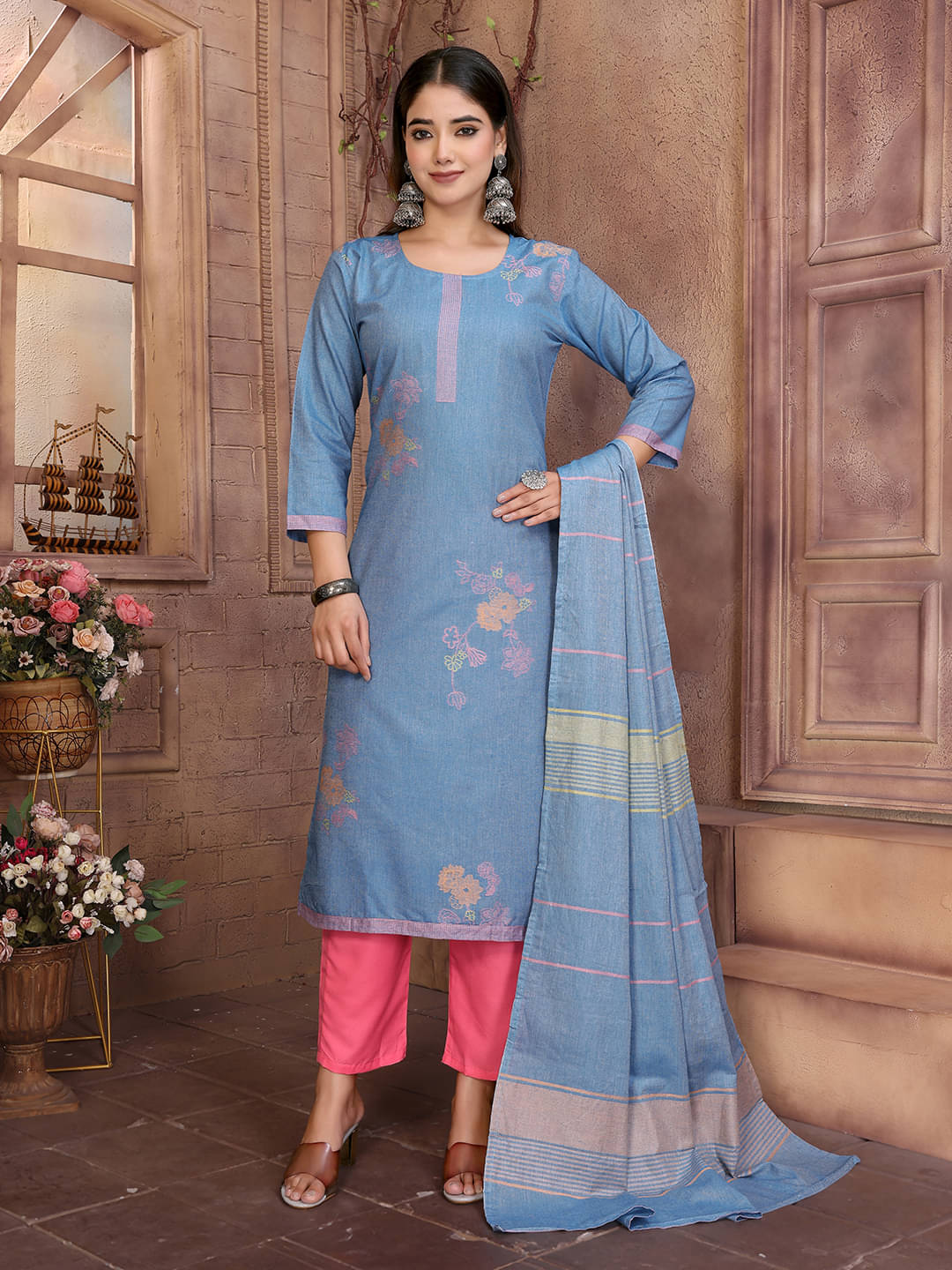 Royal Export Pack of 1 Cotton Self Design Straight Women's Kurti - ( Light Blue )     			Royal Export Pack of 1 Cotton Self Design Straight Women's Kurti - ( Light Blue )