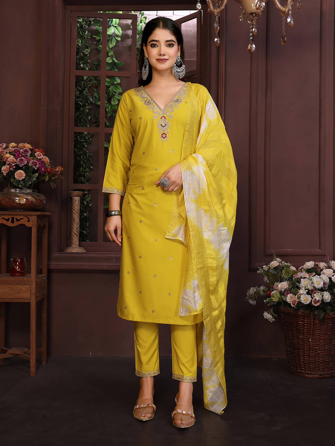 Royal Export Pack of 1 Viscose Embroidered Straight Women's Kurti - ( Yellow ) - Kurtis, Tunics | Buy online on ZillyBuy