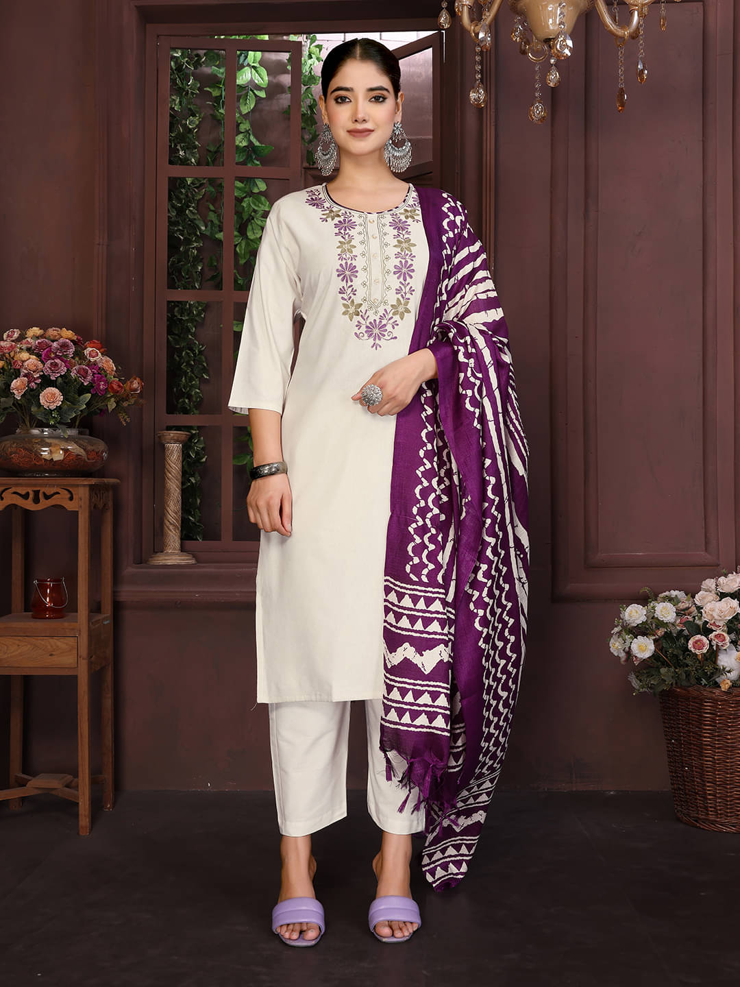 Royal Export Pack of 1 Cotton Embroidered Straight Women's Kurti - ( Beige ) Royal Export Pack of 1 Cotton Embroidered Straight Women's Kurti - ( Beige )