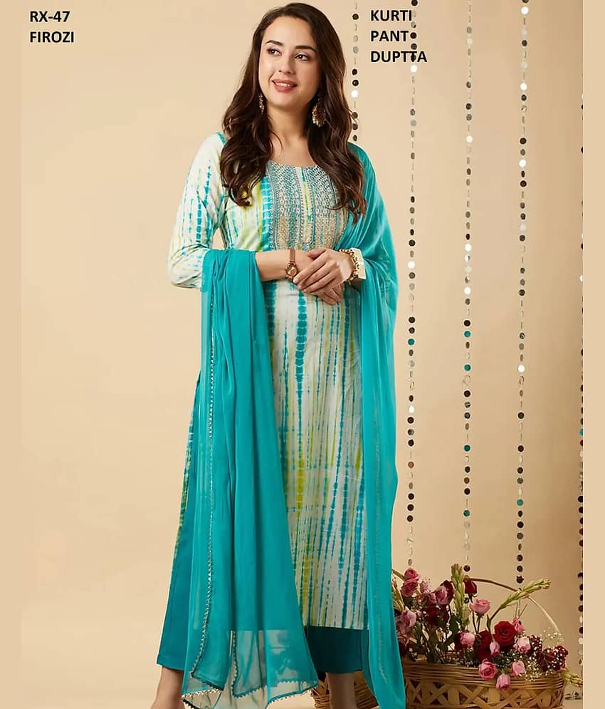 Royal Export Pack of 1 Rayon Printed Straight Women's Kurti - ( Light Blue ) - Kurtis, Tunics | Buy online on ZillyBuy