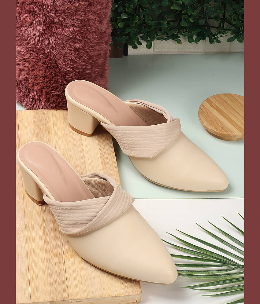 Sneakersvilla Cream Women's Mules Heels - Heels | Buy online on ZillyBuy