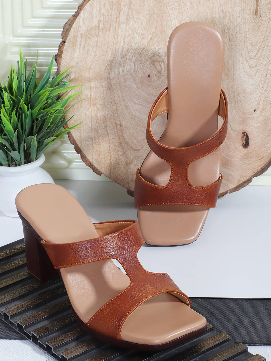     			Sneakersvilla Tan Women's Sandal Heels
