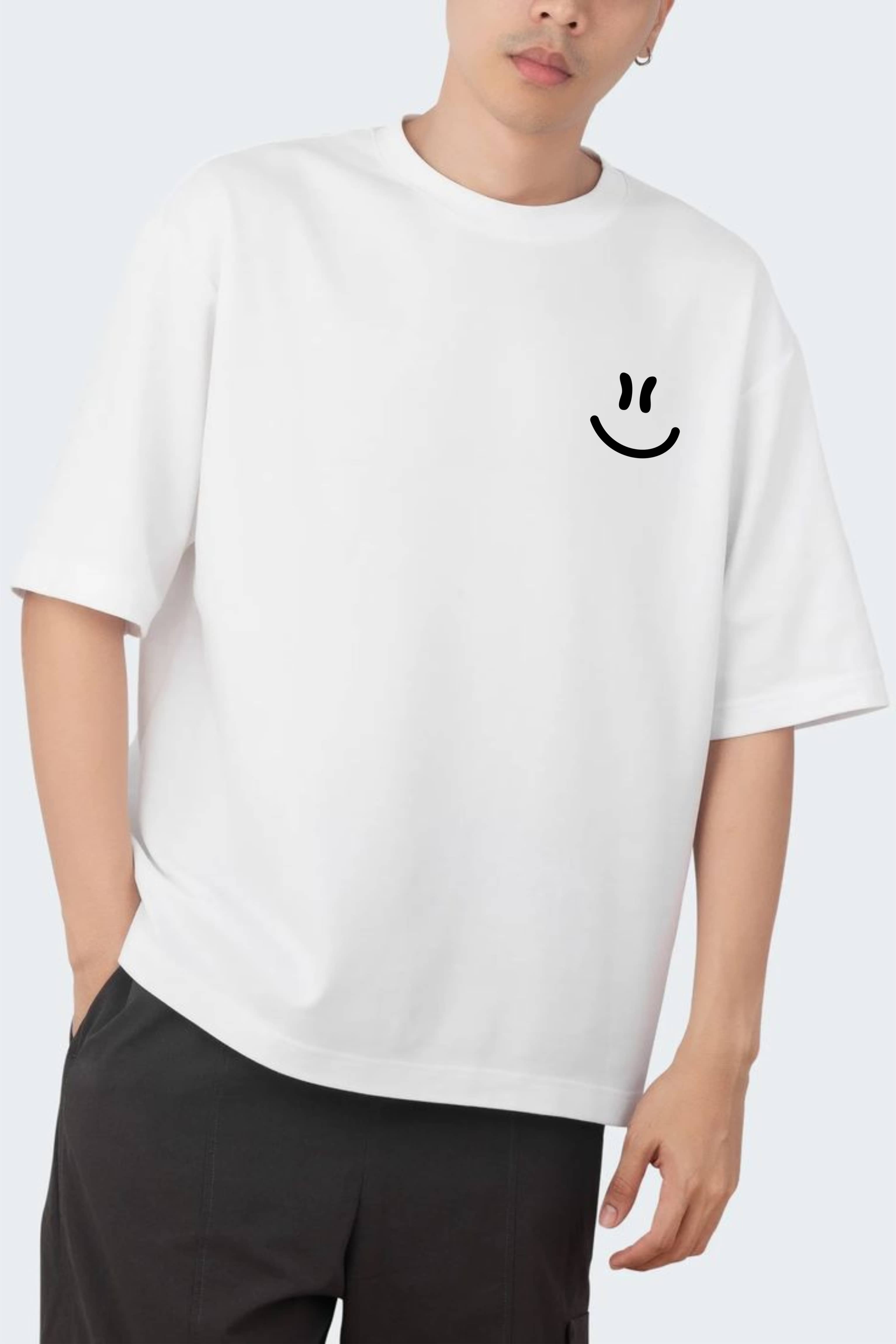 ekadravin Cotton Oversized Fit Solid Half Sleeves Men's Round T-Shirt - White ( Pack of 1 )