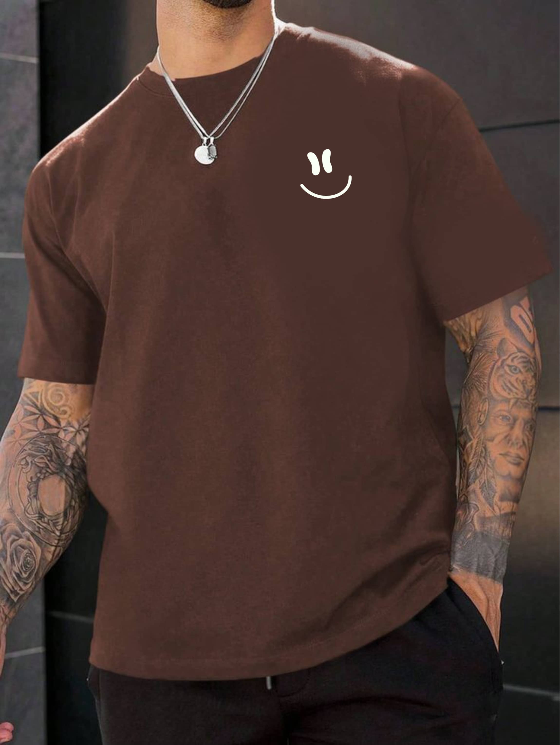 ekadravin Cotton Oversized Fit Solid Half Sleeves Men's Round T-Shirt - Brown ( Pack of 1 )