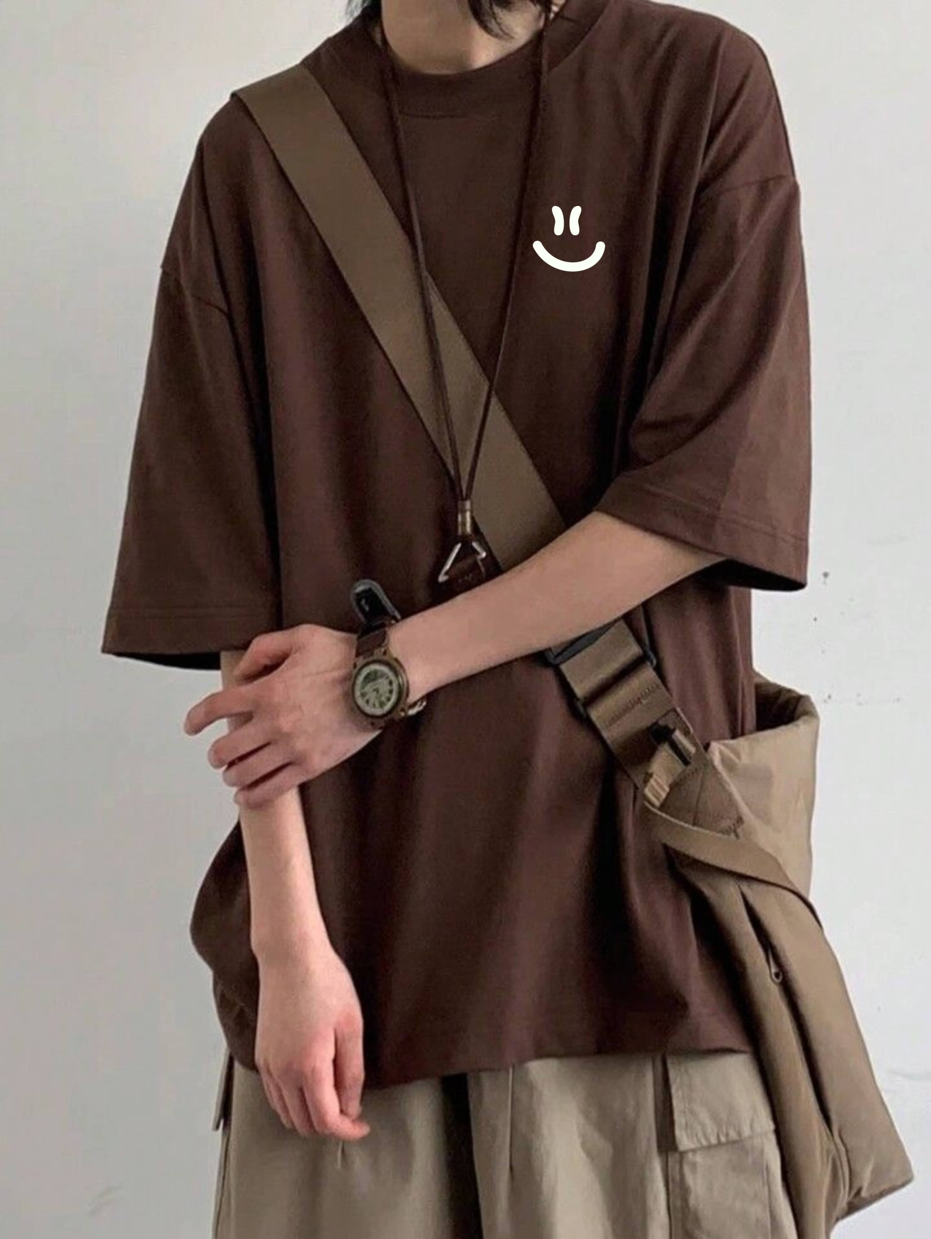 ekadravin Cotton Oversized Fit Solid 3/4th Sleeves Men's Round T-Shirt - Brown ( Pack of 1 )