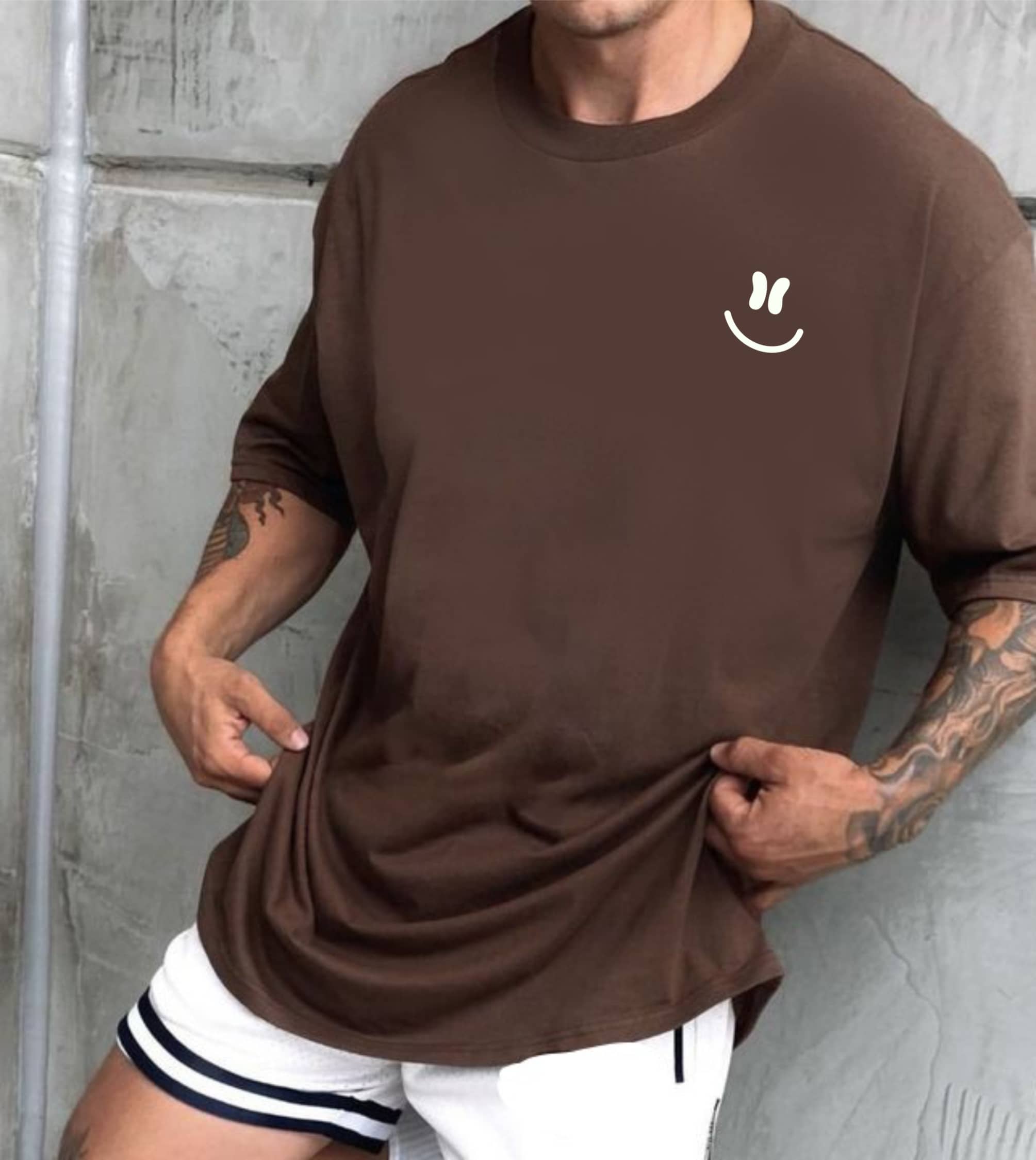 ekadravin Cotton Oversized Fit Solid 3/4th Sleeves Men's Round T-Shirt - Brown ( Pack of 1 )