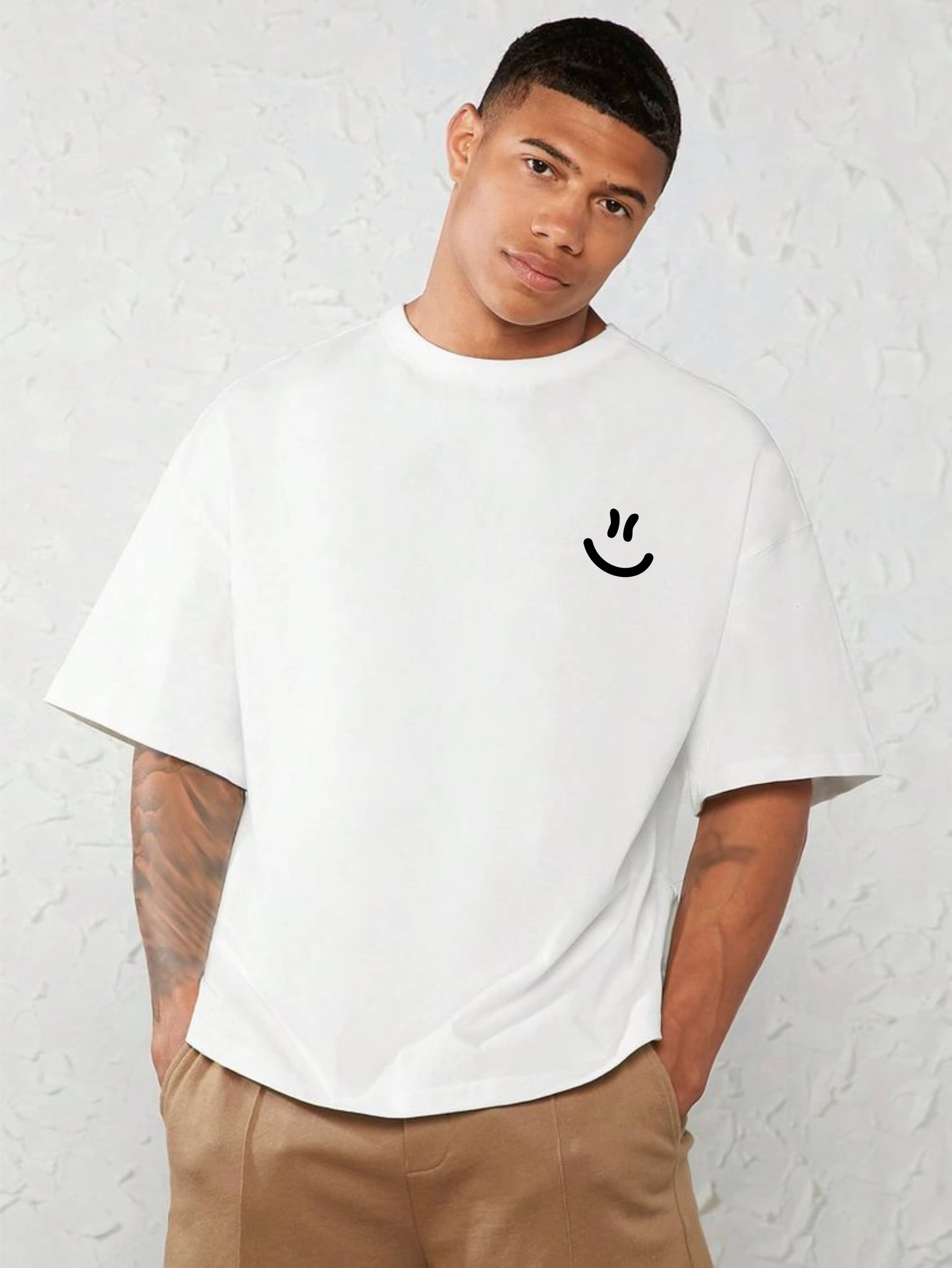 ekadravin Cotton Oversized Fit Solid 3/4th Sleeves Men's Round T-Shirt - White ( Pack of 1 )