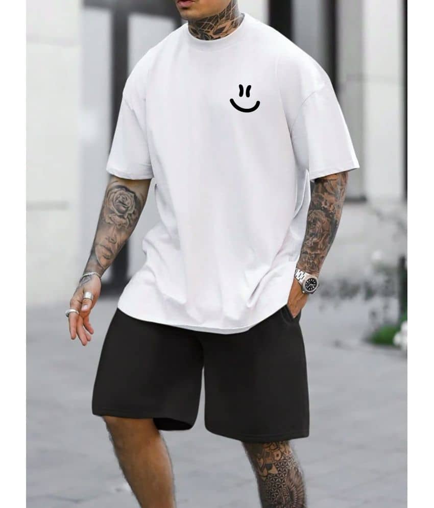ekadravin Cotton Oversized Fit Solid Half Sleeves Men's Round T-Shirt - White ( Pack of 1 )