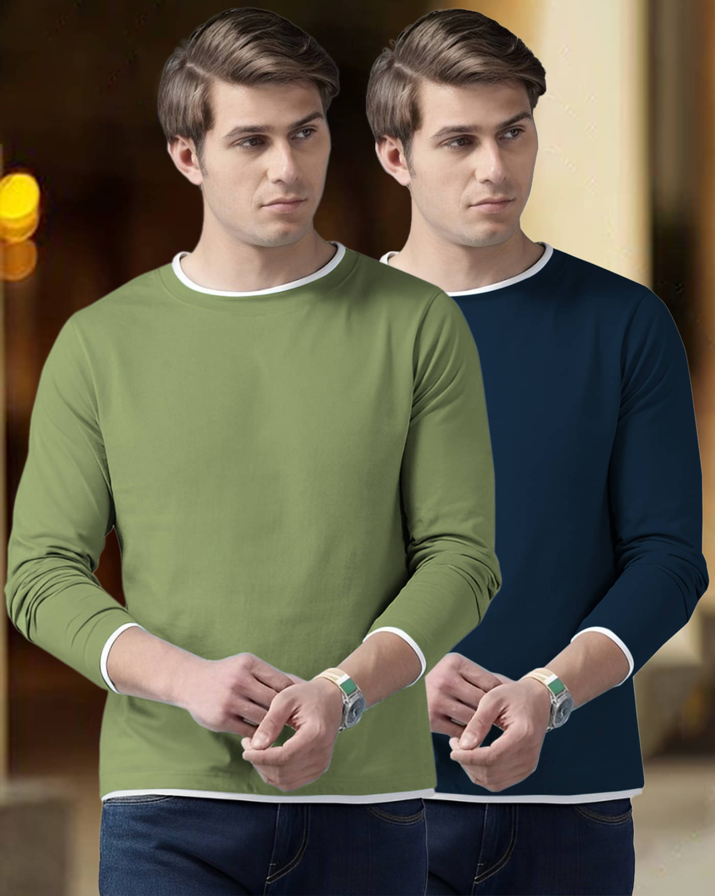     			AOOSH Cotton Blend Regular Fit Solid Full Sleeves Men's Round T-Shirt - Teal ( Pack of 2 )