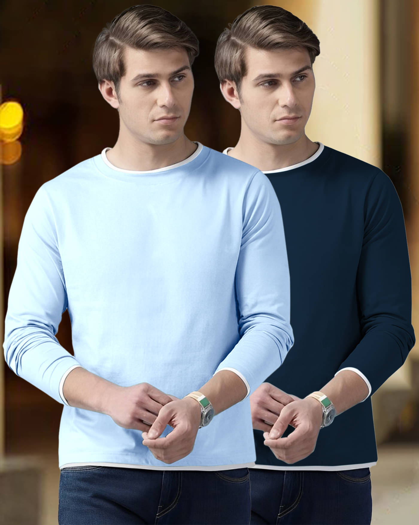 AOOSH Cotton Blend Regular Fit Solid Full Sleeves Men's Round T-Shirt - Teal ( Pack of 2 ) AOOSH Cotton Blend Regular Fit Solid Full Sleeves Men's Round T-Shirt - Teal ( Pack of 2 )