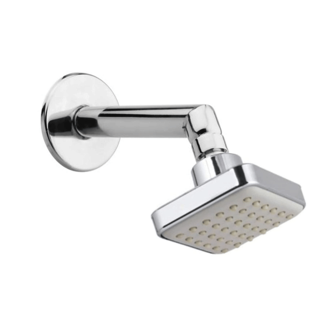 BATHONIX 3x3" Ivory White Shower with 7" SS Arm Plastic (ABS) Overhead Shower