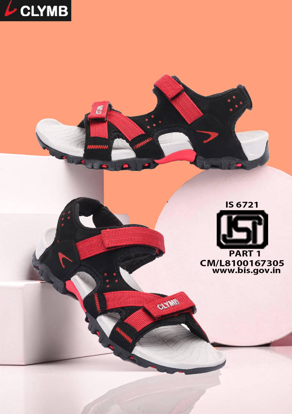 Clymb - Red Men's Floater Sandals Clymb - Red Men's Floater Sandals