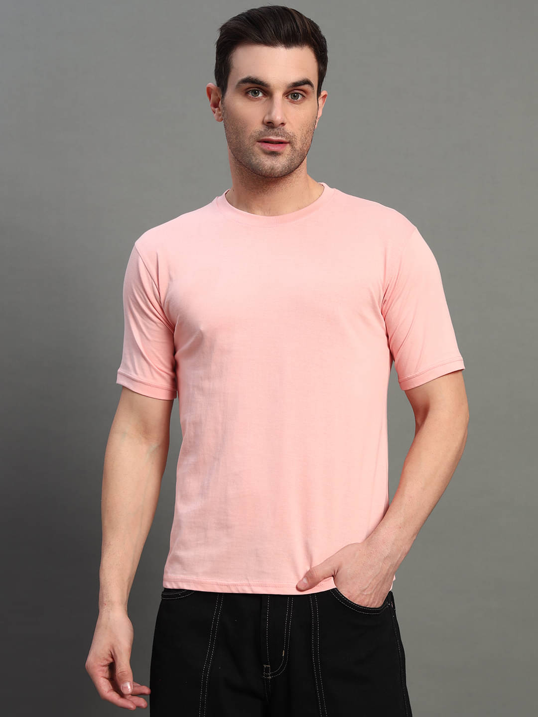 DENNIN Cotton Regular Fit Solid Half Sleeves Men's Round T-Shirt - Pink ( Pack of 1 ) DENNIN Cotton Regular Fit Solid Half Sleeves Men's Round T-Shirt - Pink ( Pack of 1 )