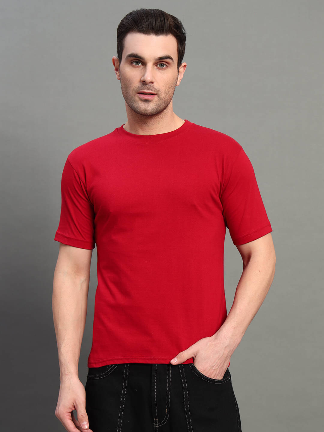     			DENNIN Cotton Regular Fit Solid Half Sleeves Men's Round T-Shirt - Maroon ( Pack of 1 )