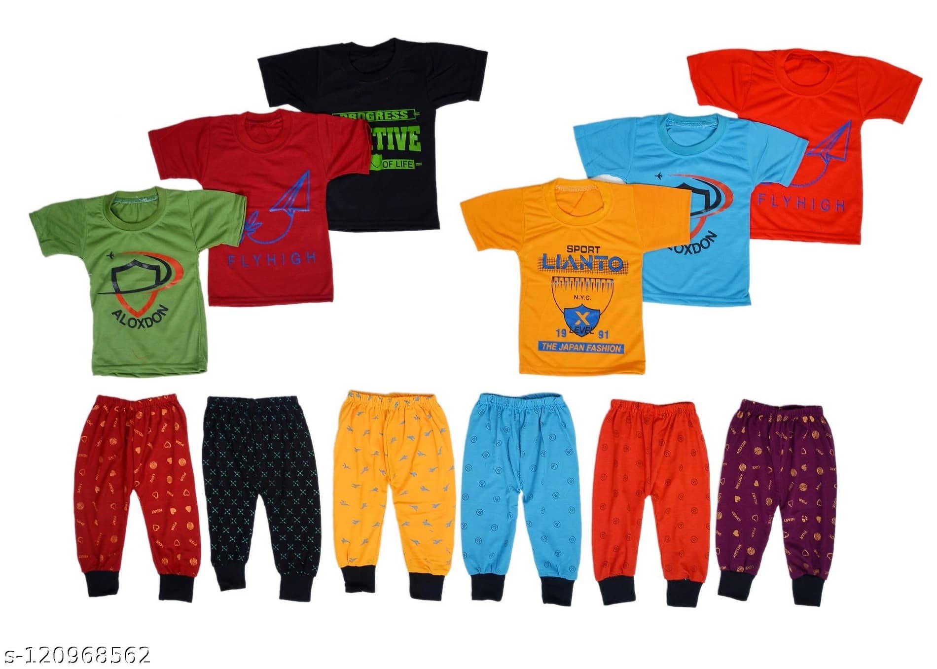 DIAMOND EXPORTER Pack of 6 Baby Boys Cotton Blend T-Shirt & Pants Set ( Multicolor )