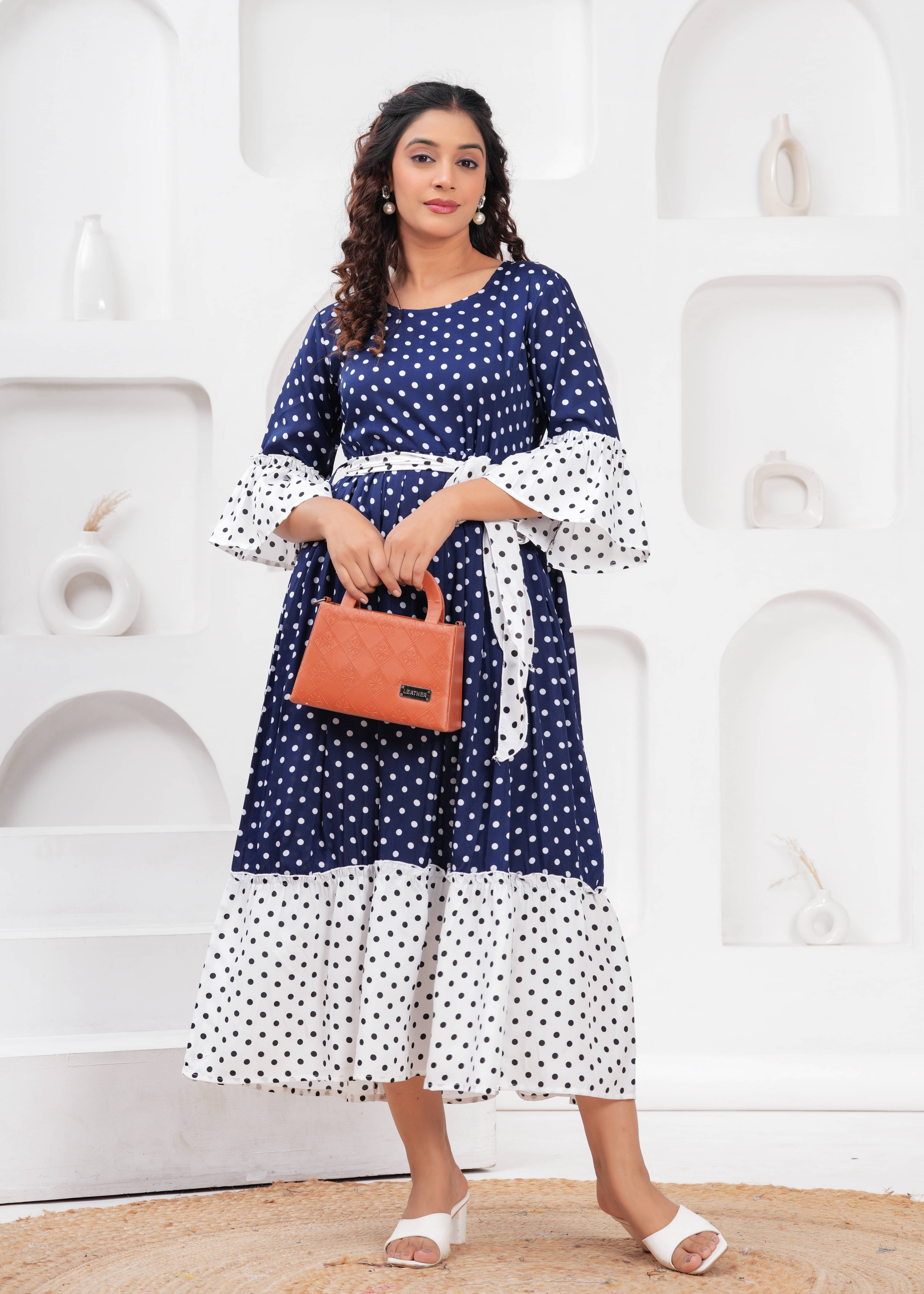 HIGHLIGHT FASHION EXPORT Women Crepe Printed Fit & Flare Dress ( Navy ) HIGHLIGHT FASHION EXPORT Women Crepe Printed Fit & Flare Dress ( Navy )