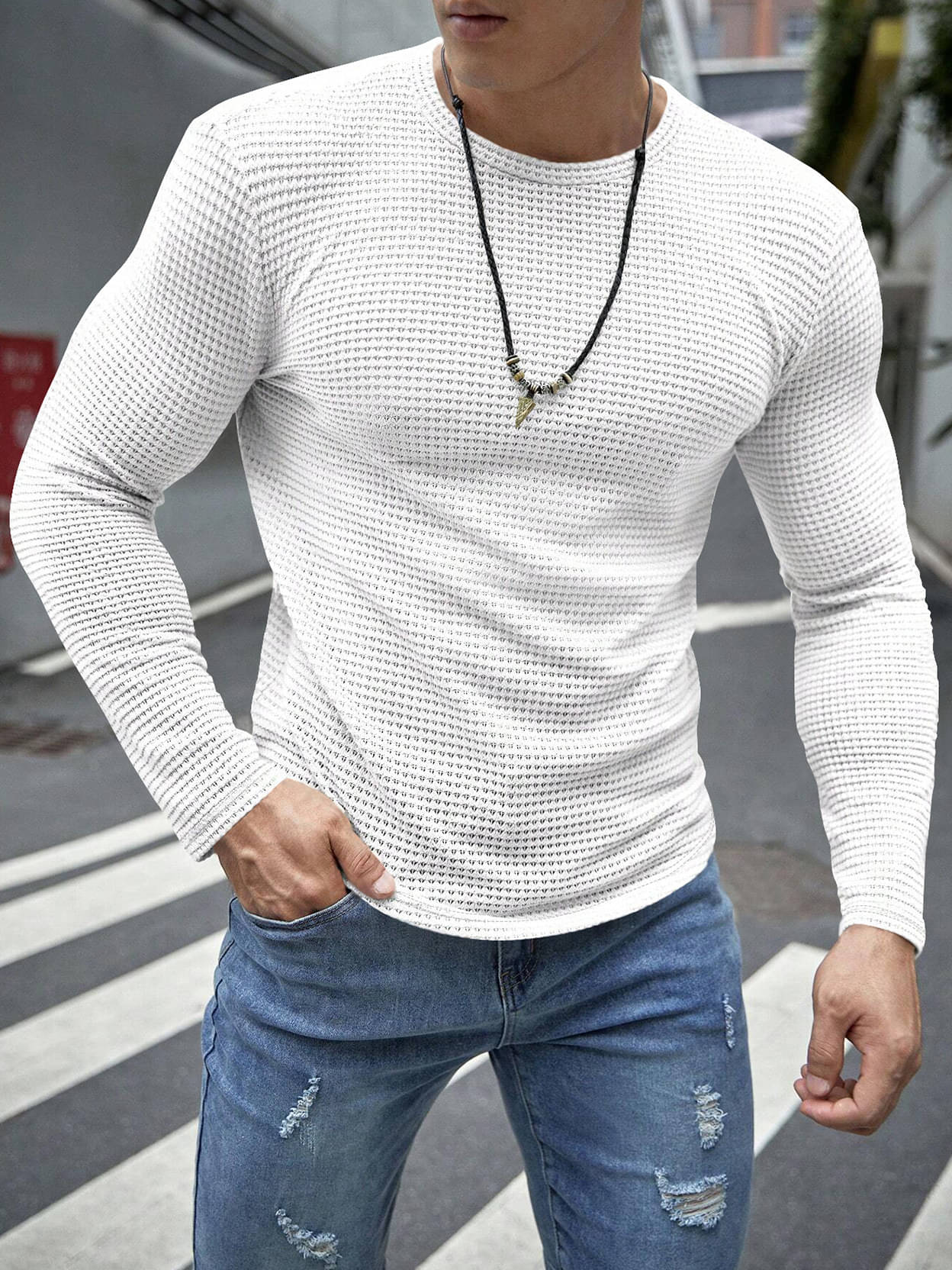     			Eyebogler Men Cotton Blend Regular Fit Self Design T-Shirt ( White )