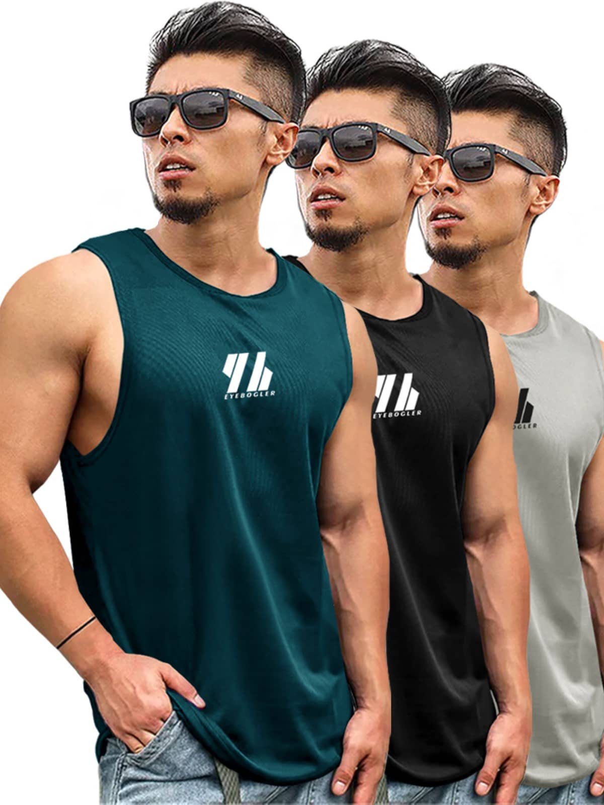 Eyebogler Pack of 3 Cotton Blend Gym Vest For Men ( Grey ) - Nightwear & Loungewear | Buy online on ZillyBuy