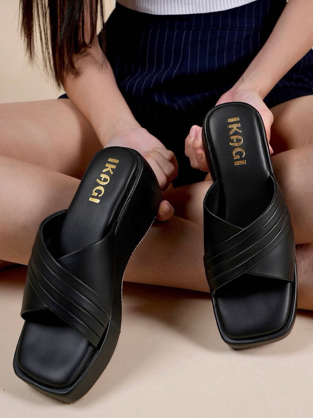 IKAGI Black Women's Slip On Heels - Heels | Buy online on ZillyBuy