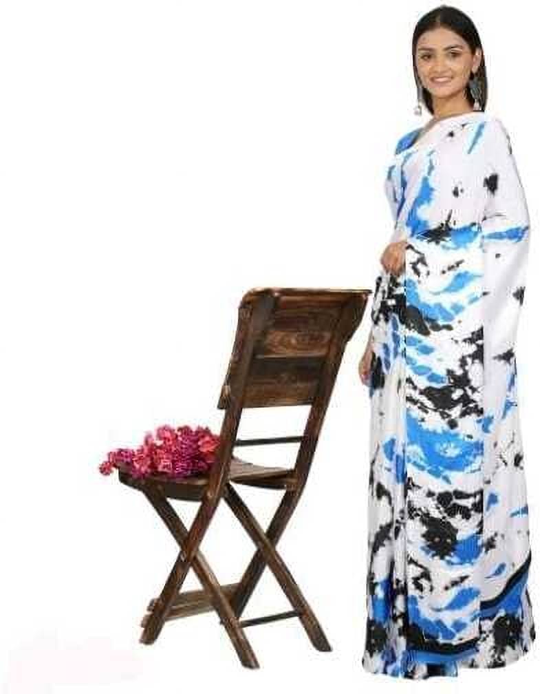     			JIHANA FAB Georgette Printed Saree With Unstitched Blouse Piece ( Blue )