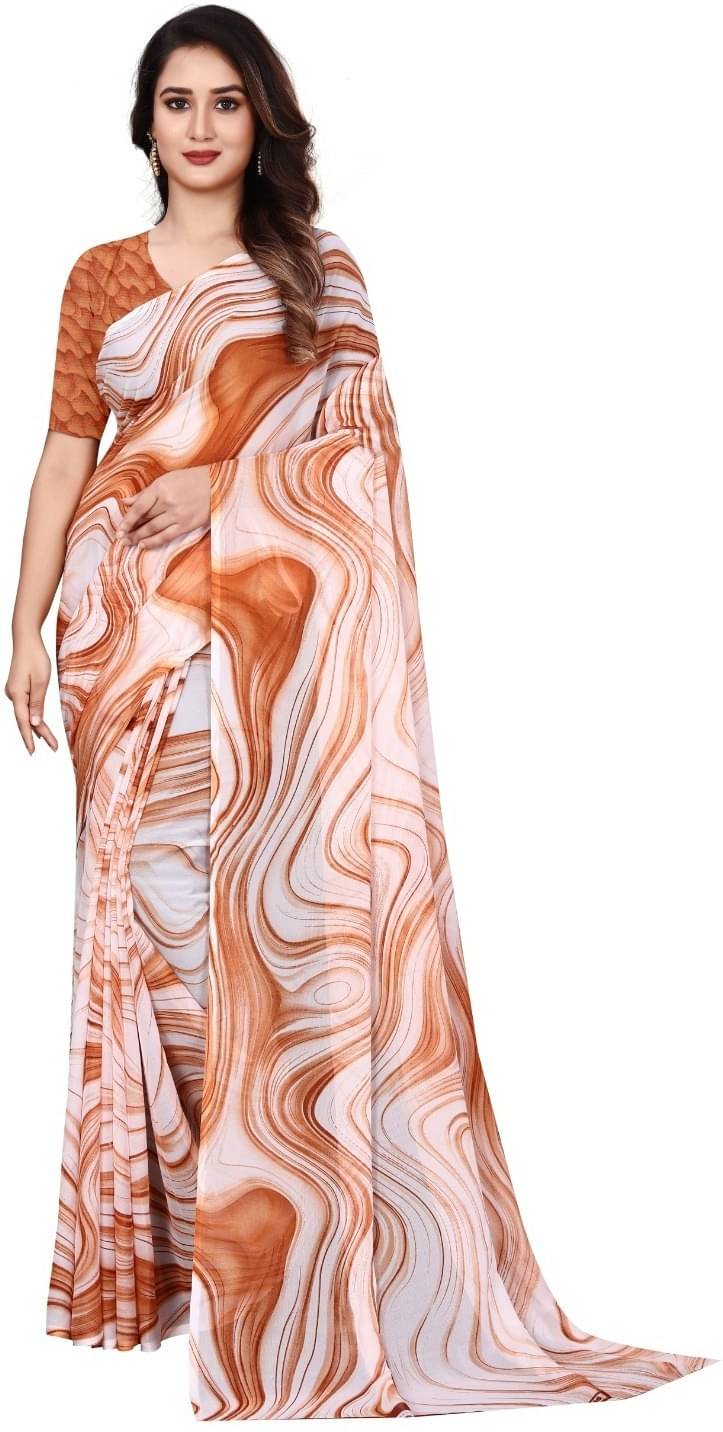     			JIHANA FAB Georgette Printed Saree With Unstitched Blouse Piece ( Orange )