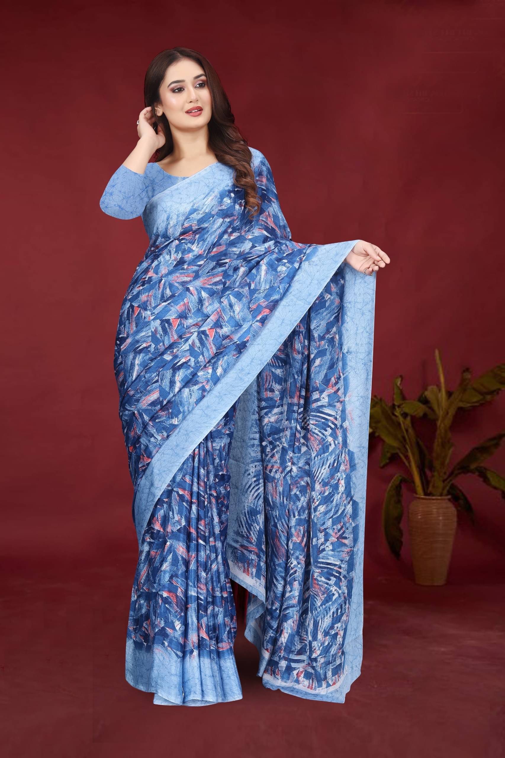 JIHANA FAB Chiffon Printed Saree With Unstitched Blouse Piece ( Blue ) JIHANA FAB Chiffon Printed Saree With Unstitched Blouse Piece ( Blue )
