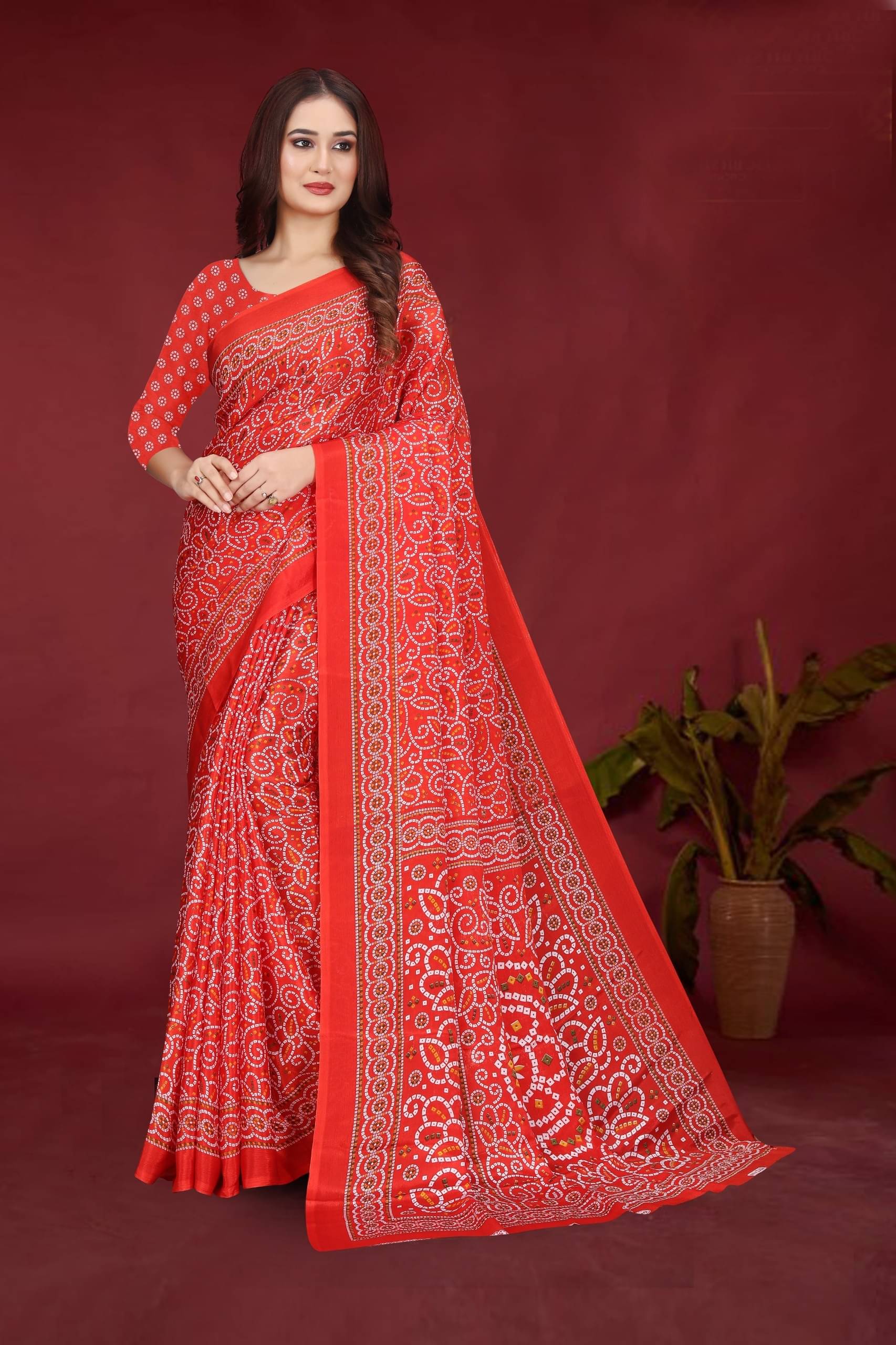 JIHANA FAB Chiffon Printed Saree With Unstitched Blouse Piece ( Red ) JIHANA FAB Chiffon Printed Saree With Unstitched Blouse Piece ( Red )
