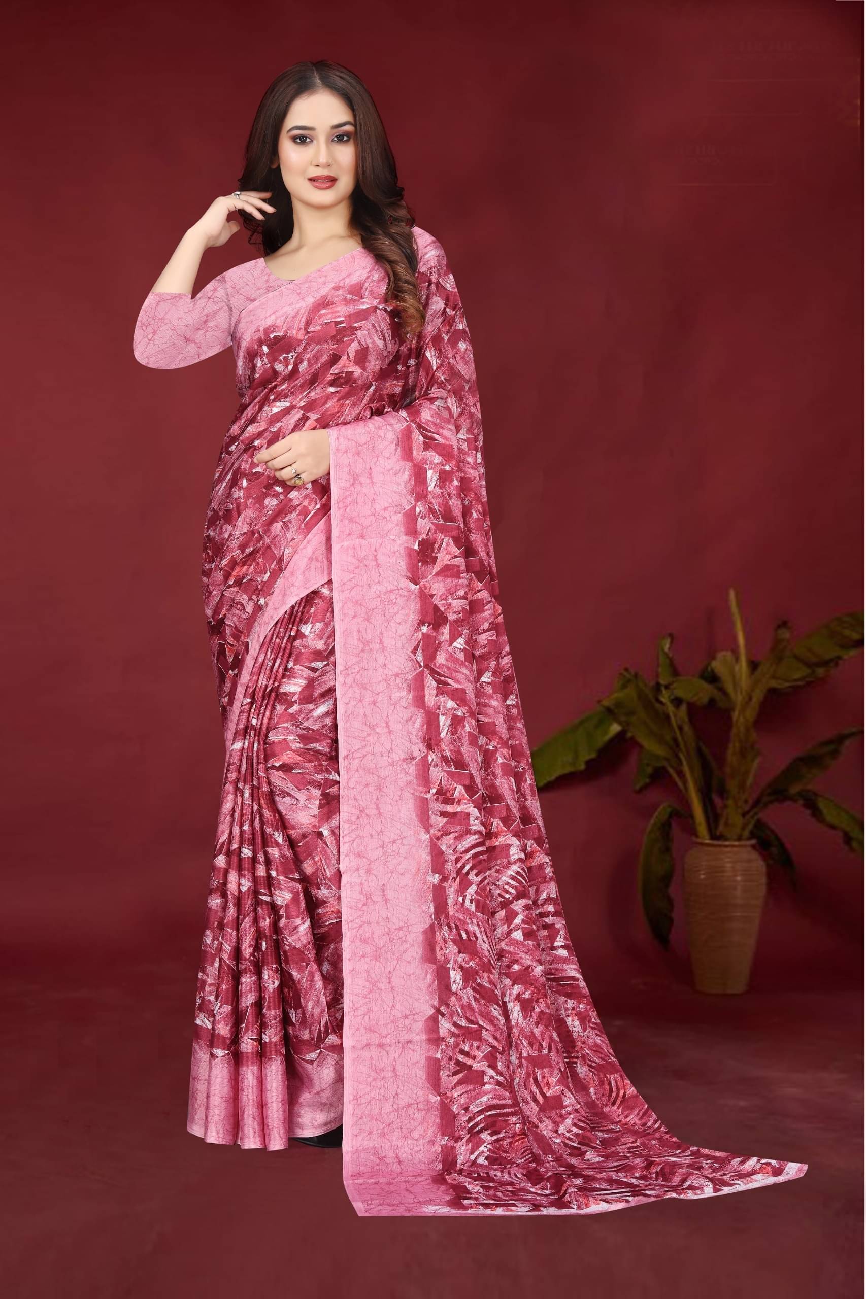     			JIHANA FAB Chiffon Printed Saree With Unstitched Blouse Piece ( Pink )