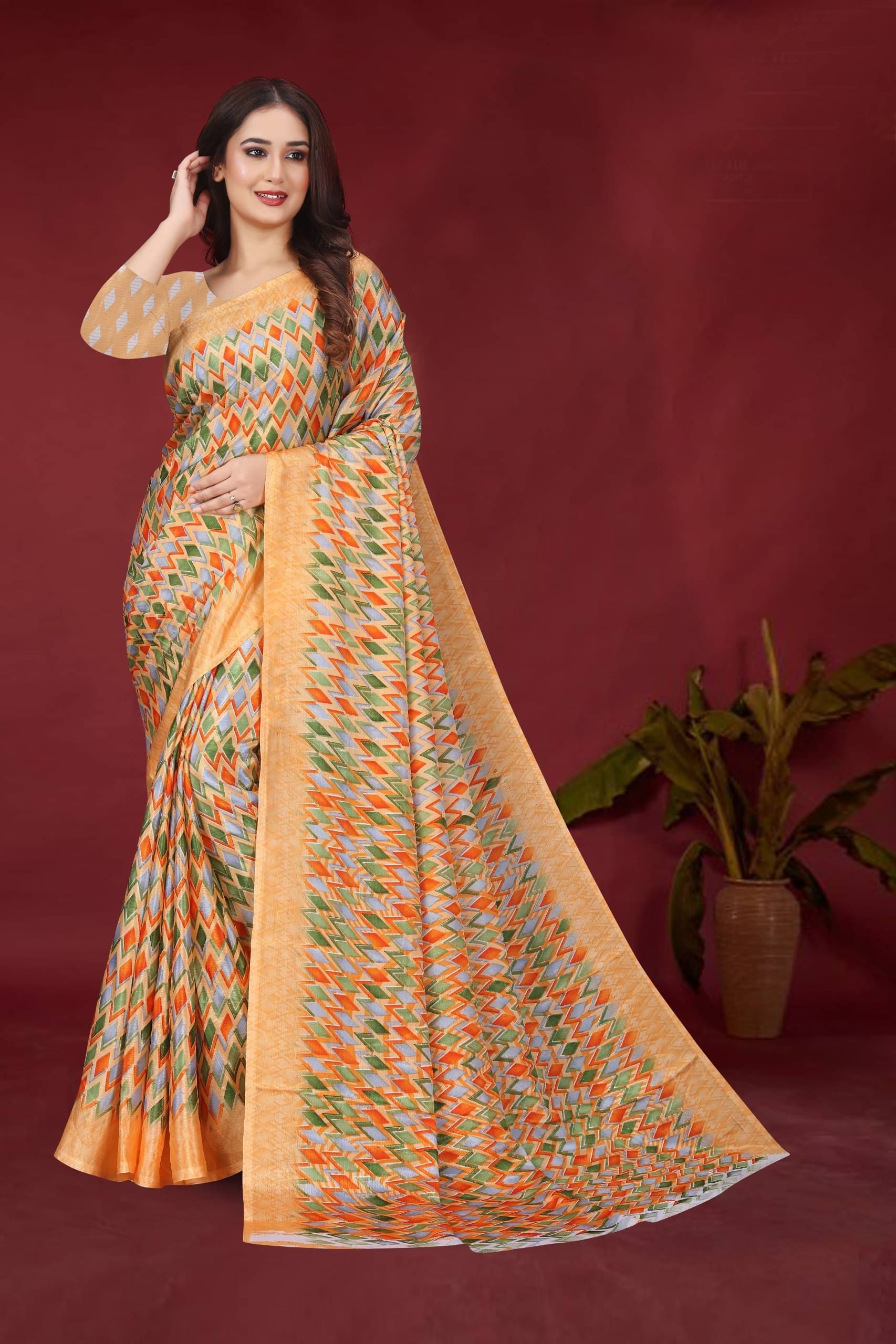     			JIHANA FAB Chiffon Printed Saree With Unstitched Blouse Piece ( Yellow )