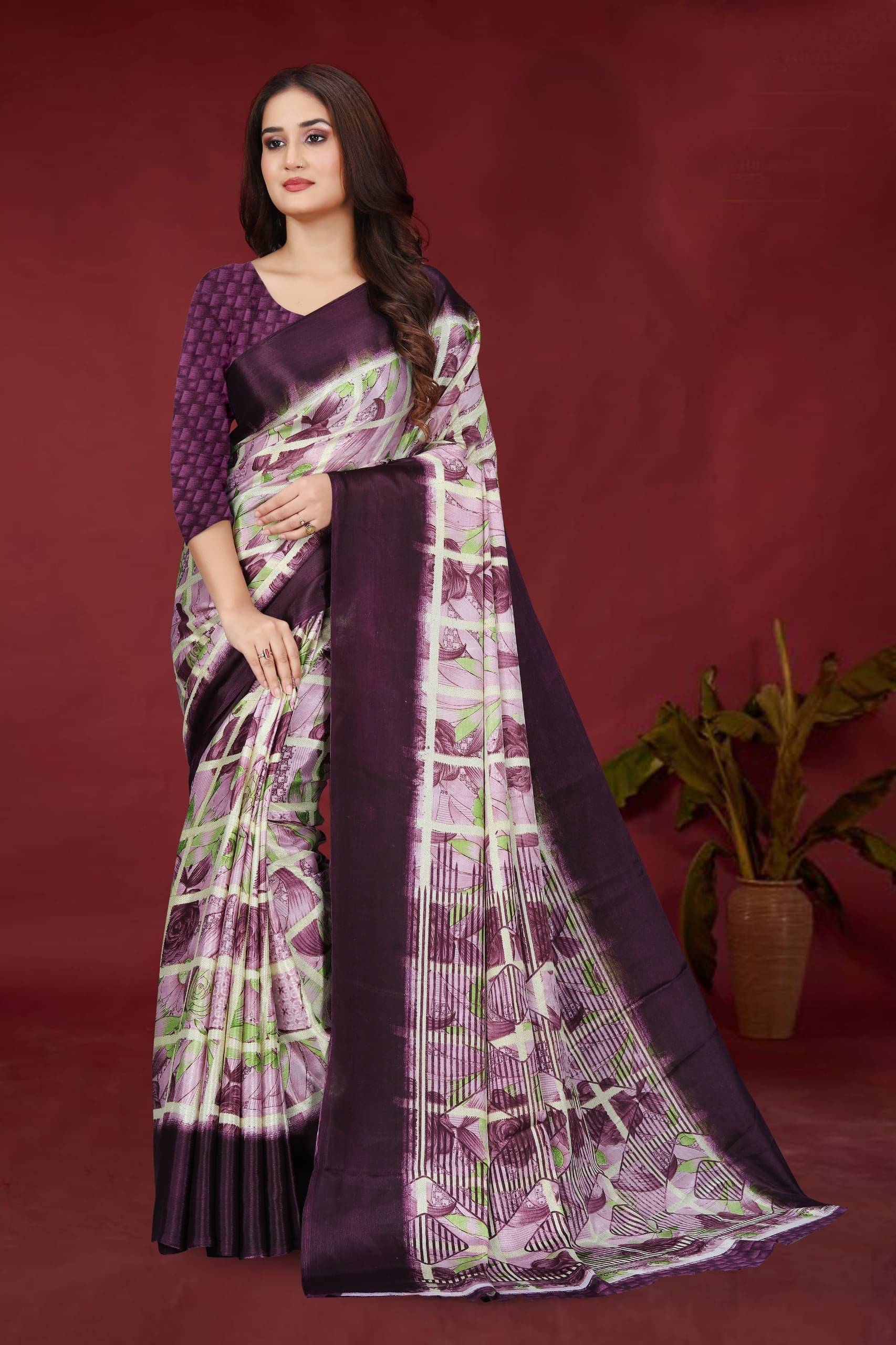     			JIHANA FAB Chiffon Printed Saree With Unstitched Blouse Piece ( Purple )