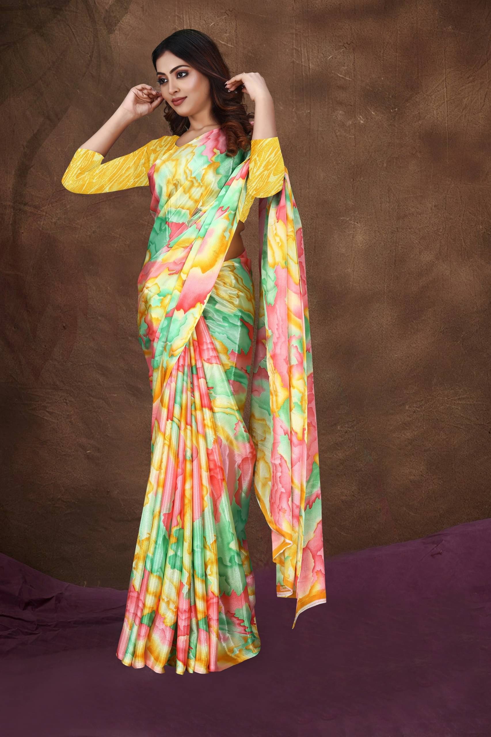     			JIHANA FAB Chiffon Printed Saree With Unstitched Blouse Piece ( Yellow )
