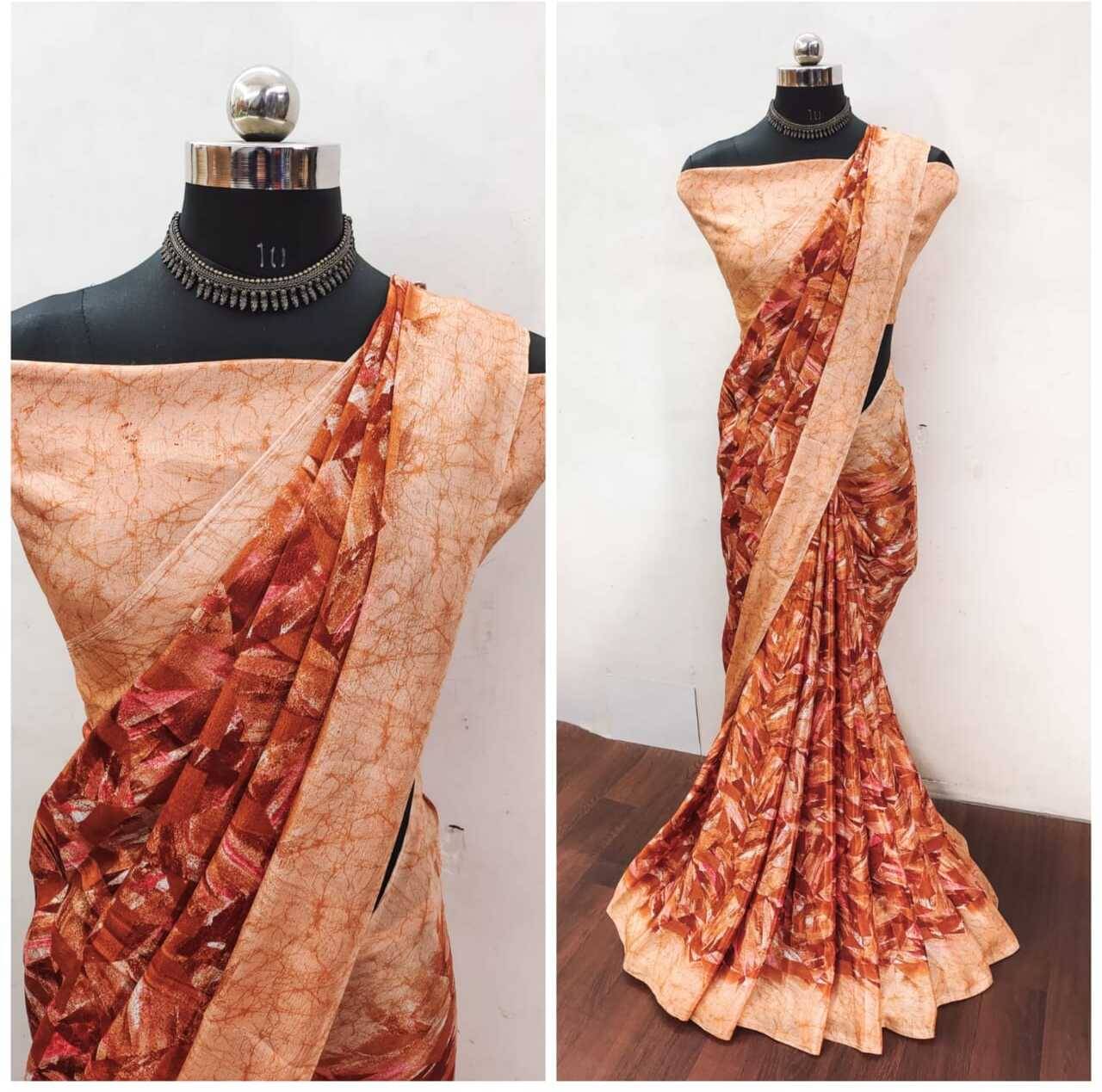 JIHANA FAB Chiffon Printed Saree With Unstitched Blouse Piece ( Brown ) JIHANA FAB Chiffon Printed Saree With Unstitched Blouse Piece ( Brown )