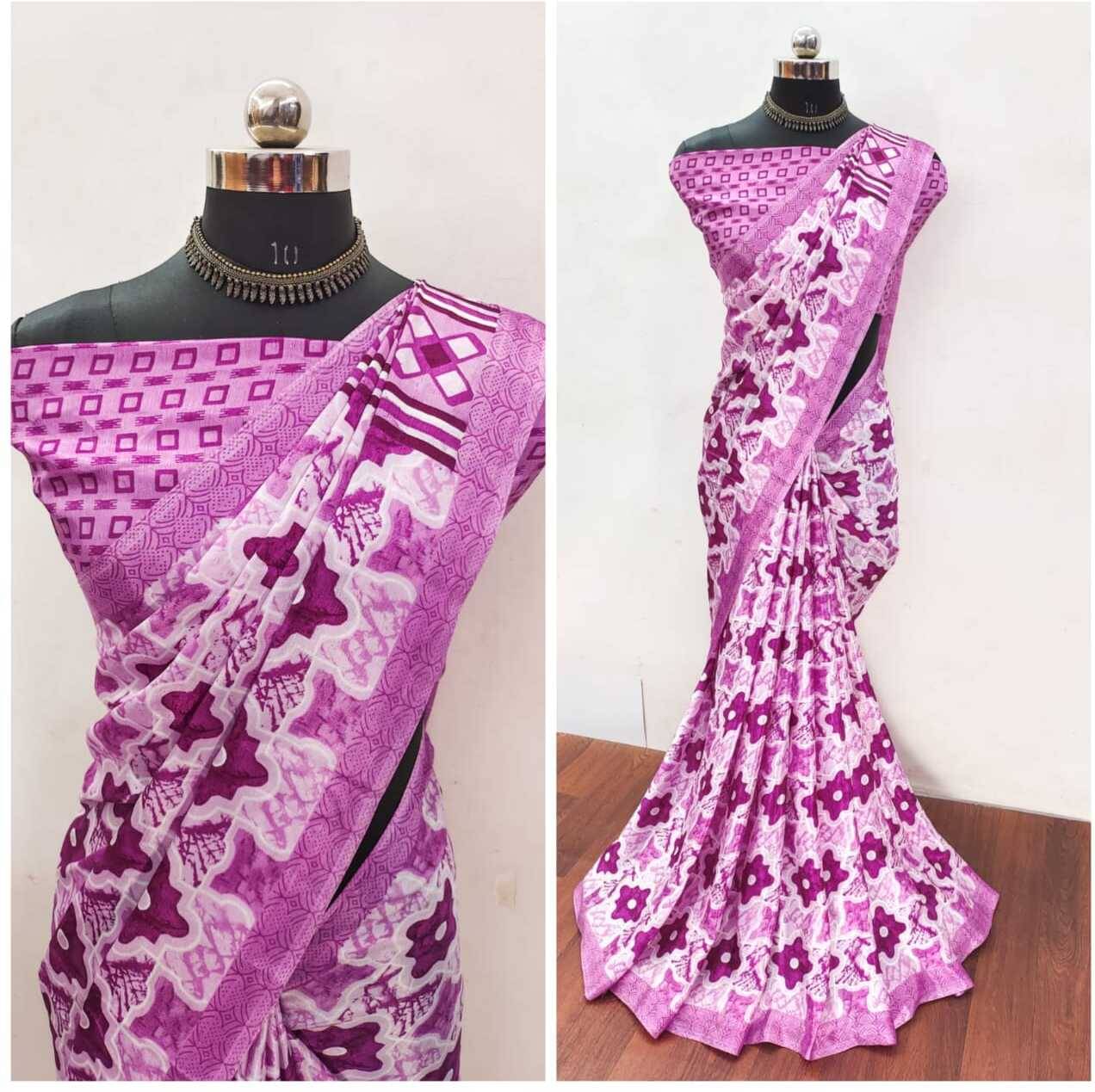 JIHANA FAB Chiffon Printed Saree With Unstitched Blouse Piece ( Purple ) JIHANA FAB Chiffon Printed Saree With Unstitched Blouse Piece ( Purple )