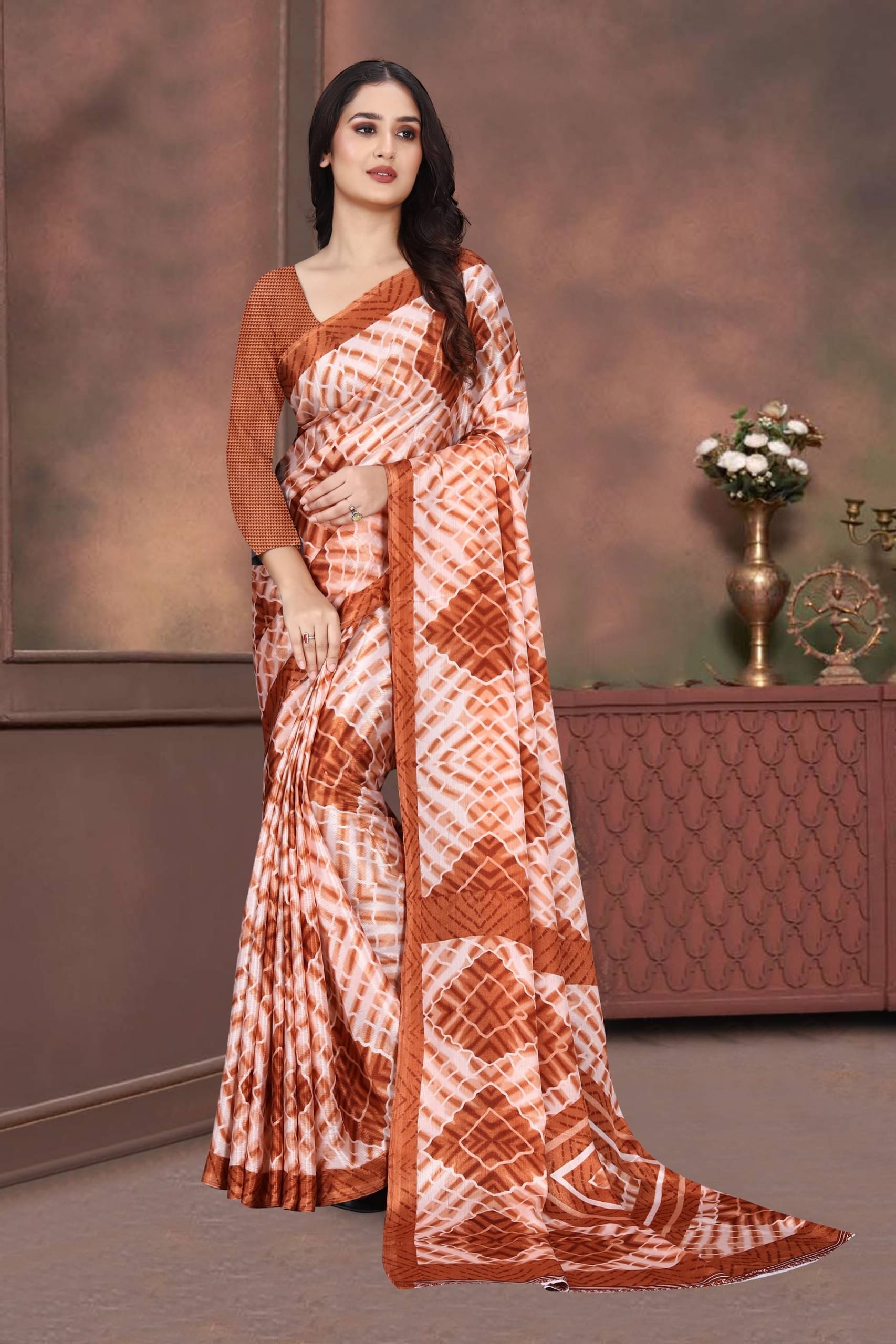 JIHANA FAB Georgette Printed Saree With Unstitched Blouse Piece ( Brown ) JIHANA FAB Georgette Printed Saree With Unstitched Blouse Piece ( Brown )