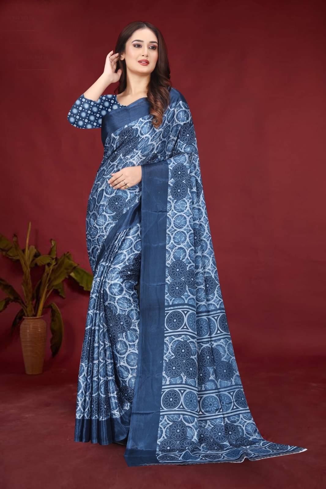     			JIHANA FAB Chiffon Printed Saree With Unstitched Blouse Piece ( Blue )