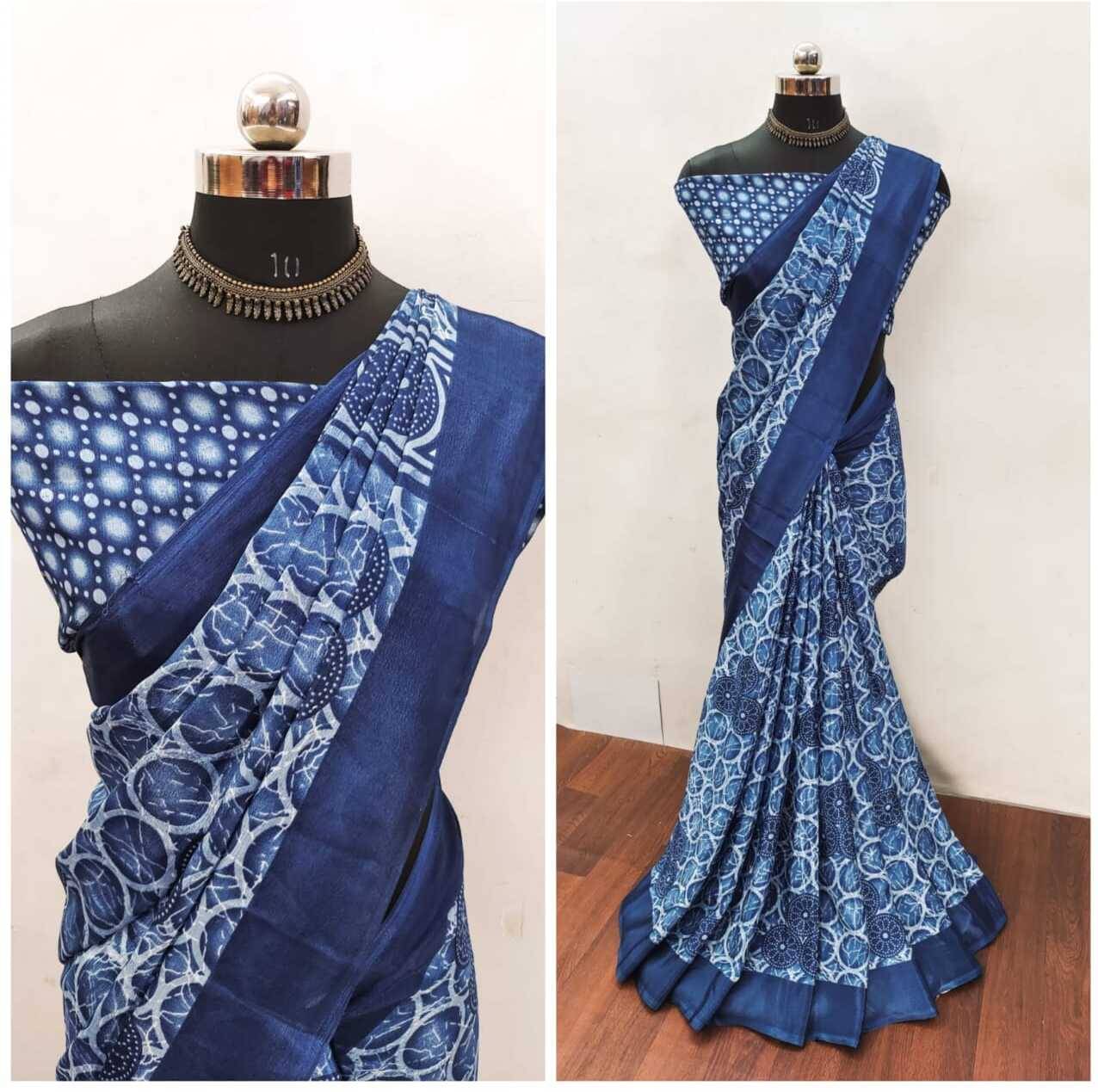 JIHANA FAB Chiffon Printed Saree With Unstitched Blouse Piece ( Blue ) JIHANA FAB Chiffon Printed Saree With Unstitched Blouse Piece ( Blue )