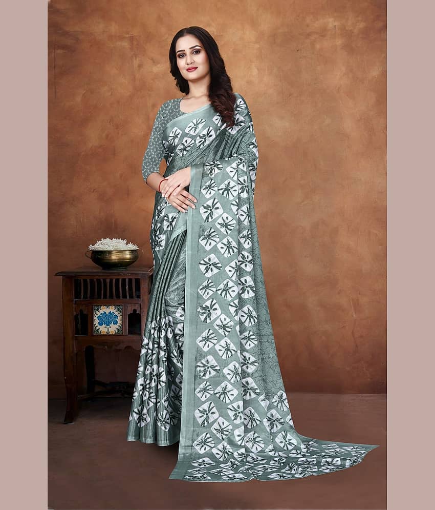 JIHANA FAB Georgette Printed Saree With Unstitched Blouse Piece ( Green ) - Sarees | Buy online on ZillyBuy