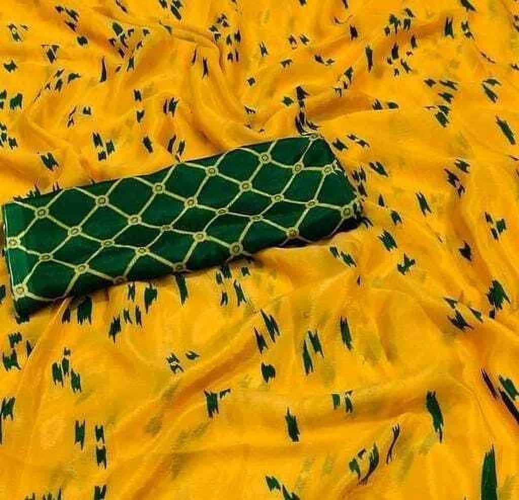 JIHANA FAB Chiffon Printed Saree With Unstitched Blouse Piece ( Multicolor )