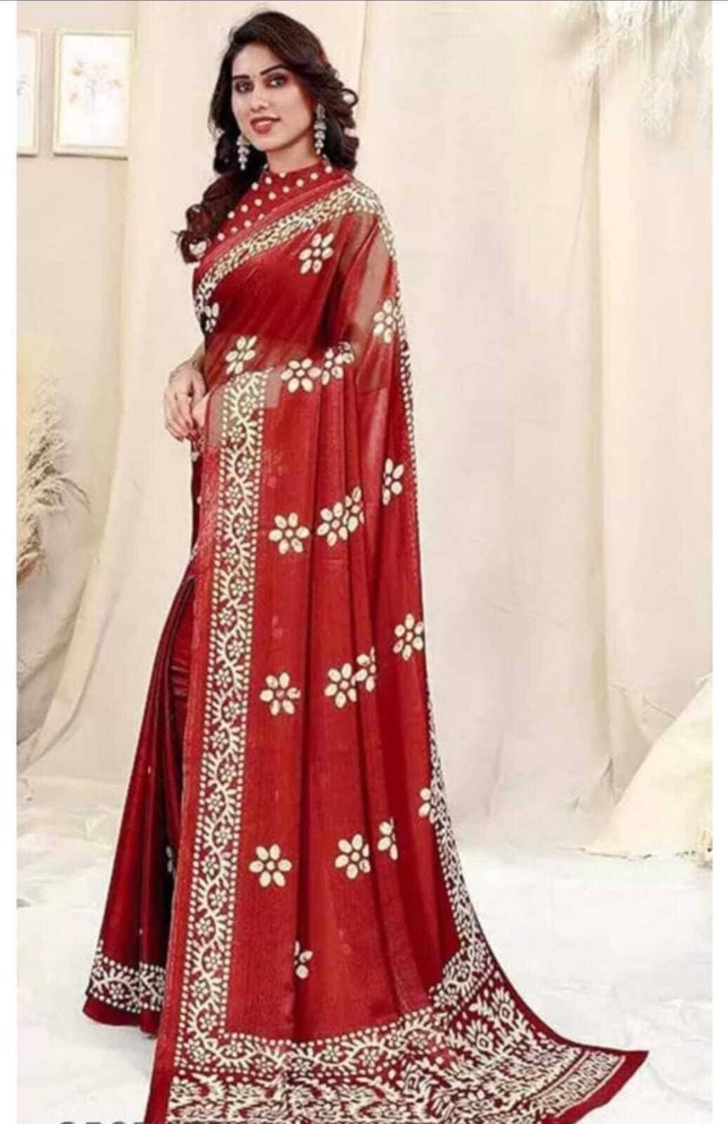     			JIHANA FAB Georgette Printed Saree With Unstitched Blouse Piece ( Red )