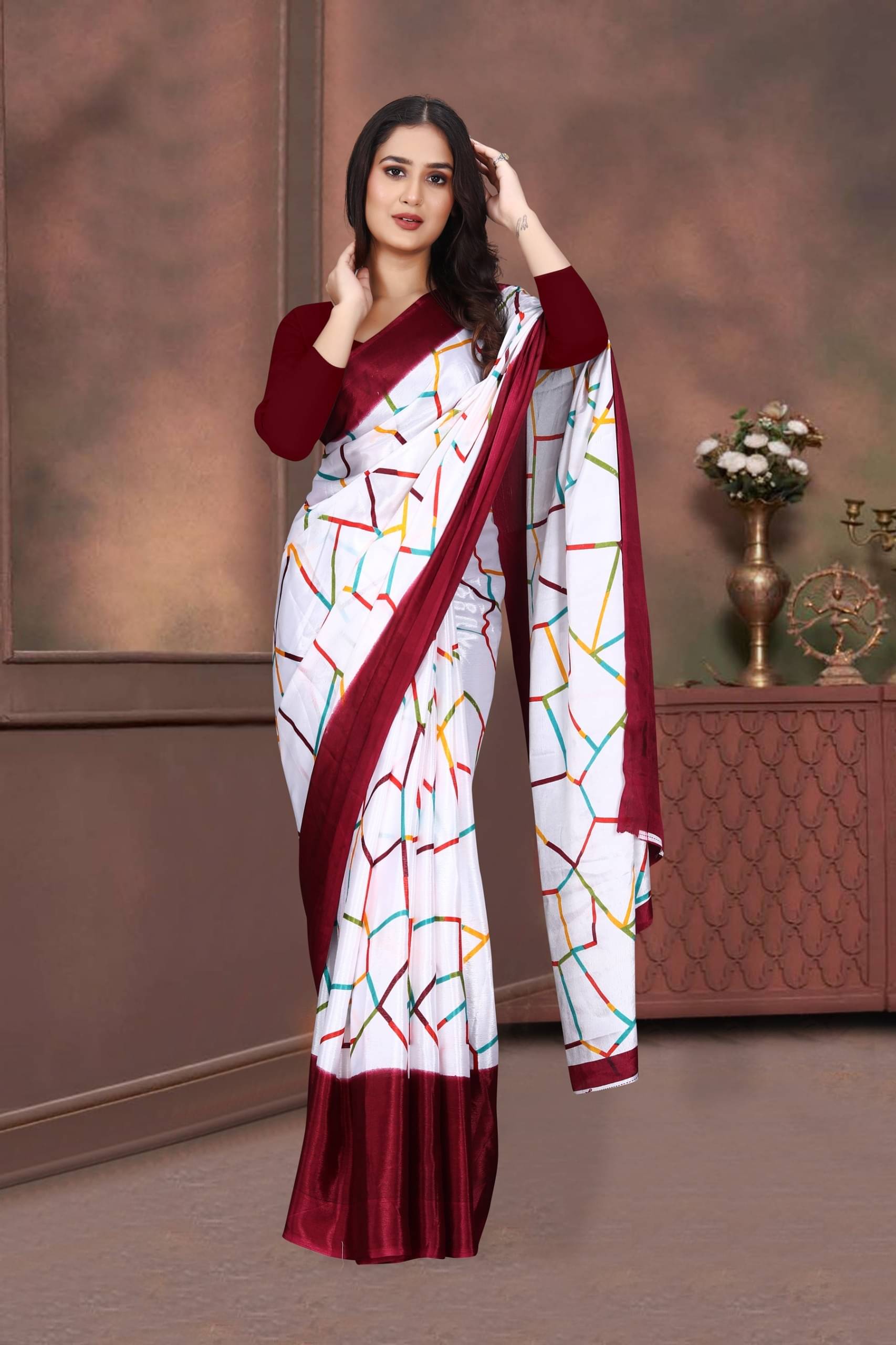     			JIHANA FAB Georgette Printed Saree With Unstitched Blouse Piece ( Red )