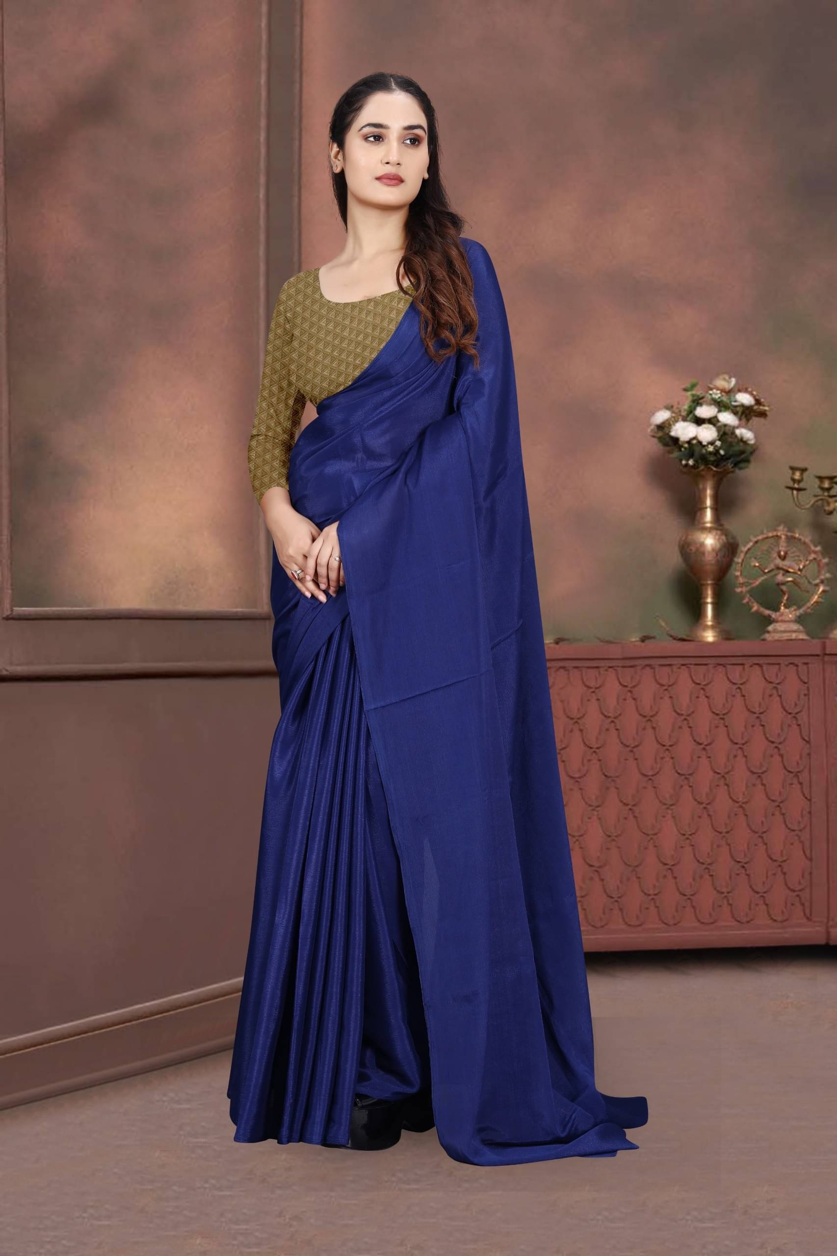     			JIHANA FAB Georgette Printed Saree With Unstitched Blouse Piece ( Blue )