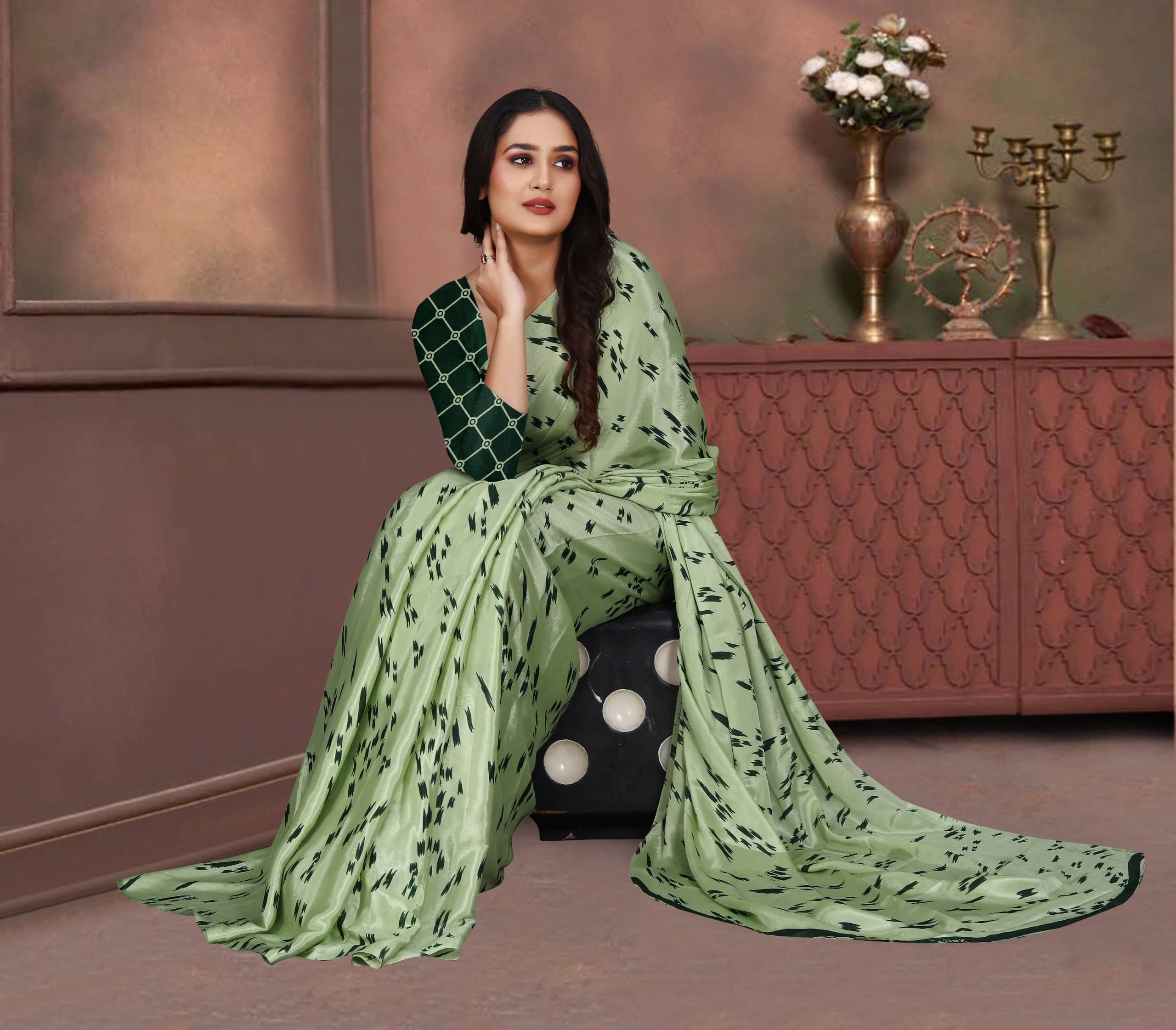 JIHANA FAB Georgette Printed Saree With Unstitched Blouse Piece ( Green ) JIHANA FAB Georgette Printed Saree With Unstitched Blouse Piece ( Green )