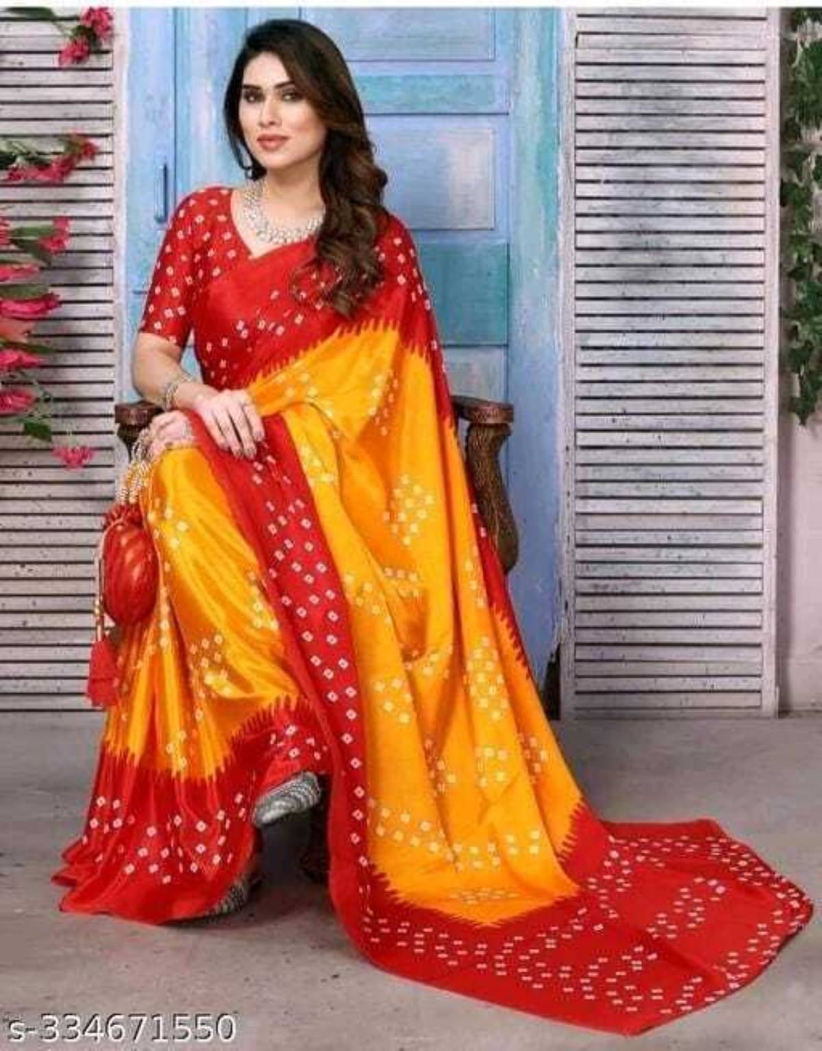     			JIHANA FAB Georgette Printed Saree With Unstitched Blouse Piece ( Yellow )